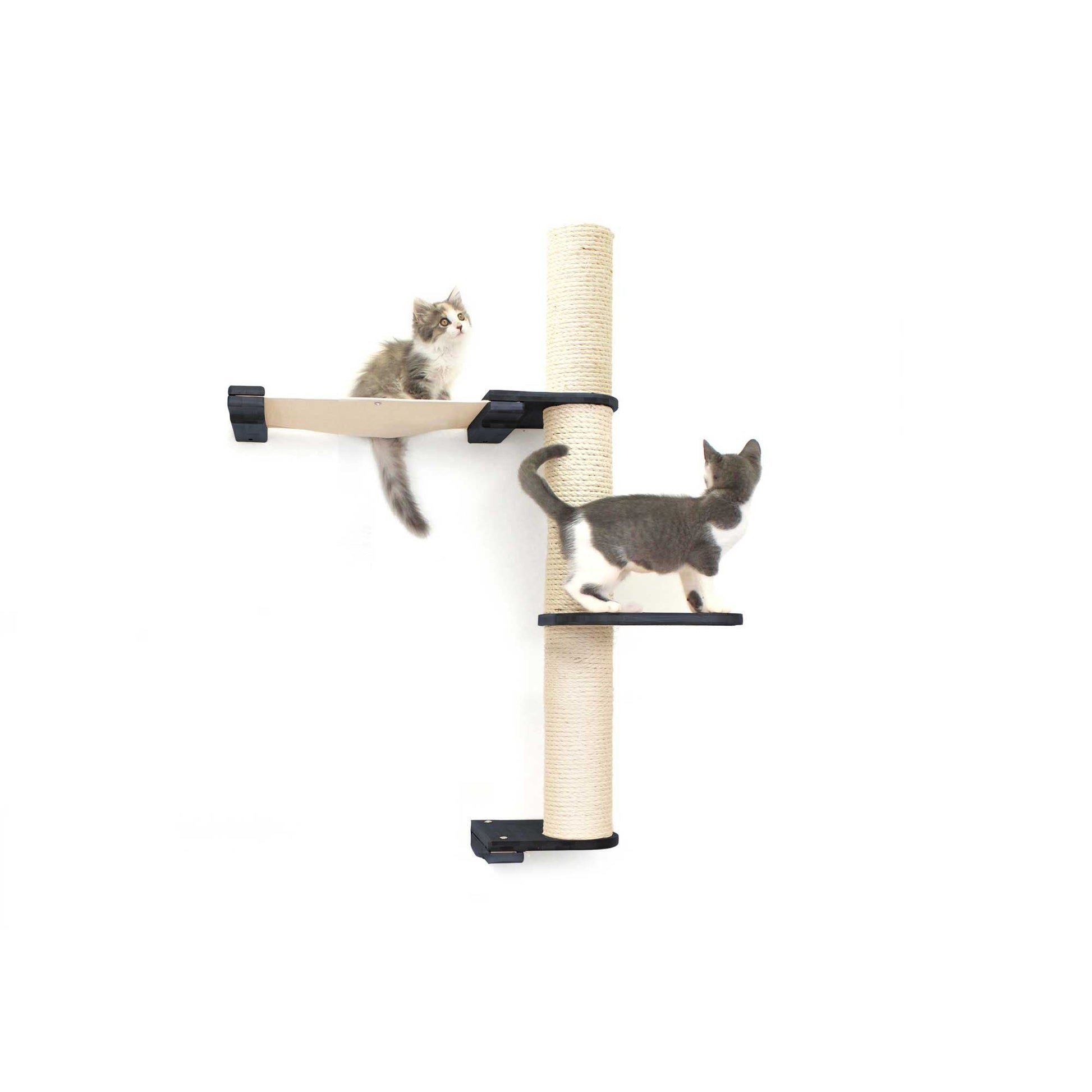 The Crow's Nest - A Wall Cat Scratcher with Hammock Onyx Bamboo Natural Canvas 2-Tier 16" Cat Condo Catastrophic Creations