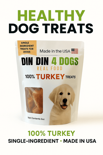 100% Turkey Dog Treats, 5 Ounce Bag, Single Ingredient, High Protein Treat Din Din 4 Dogs