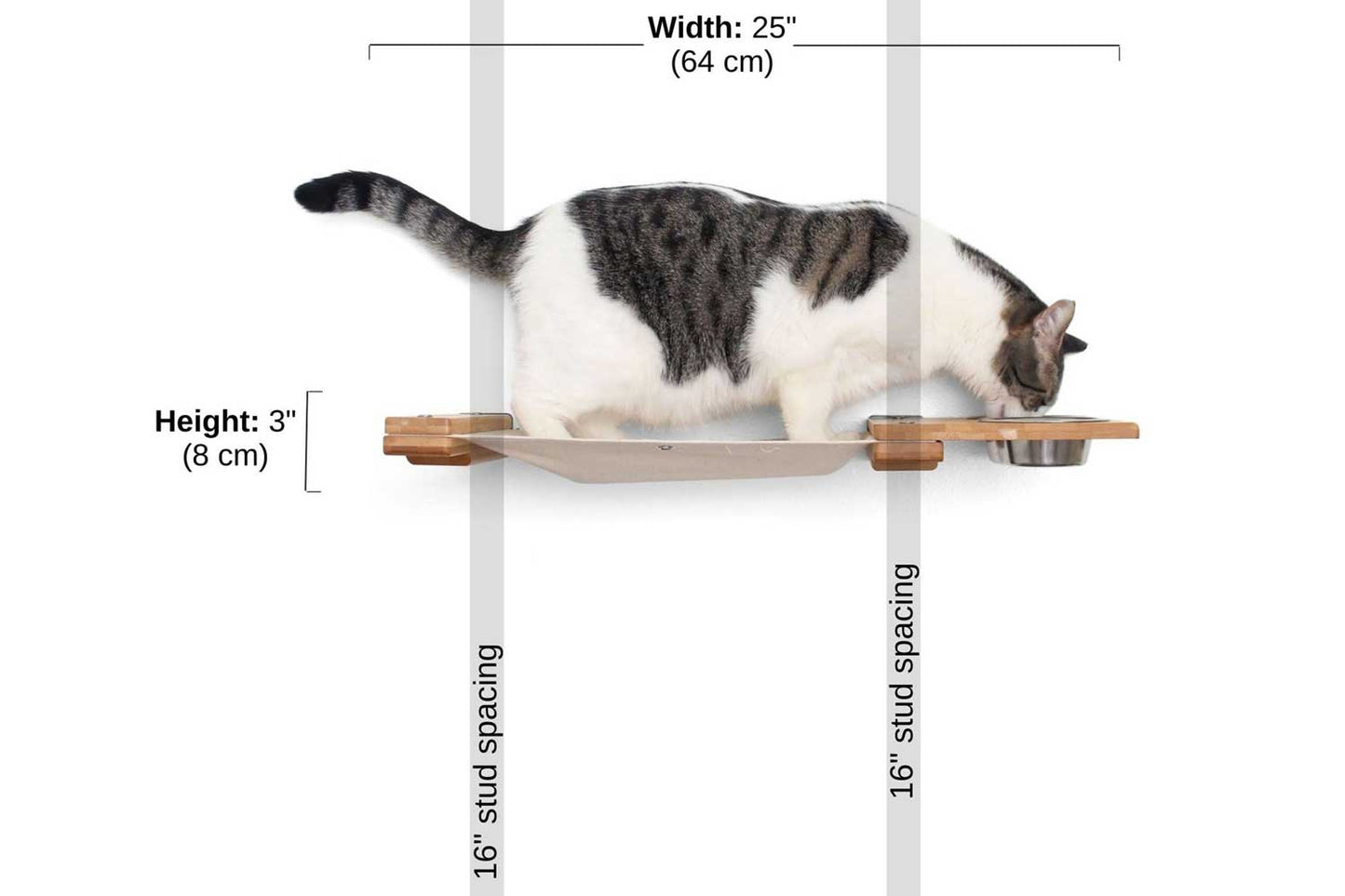 Dog Proof Cat Feeder - Wall-Mounted - Raised Standard Natural Bamboo Natural Canvas 16" Cat Hammock Catastrophic Creations