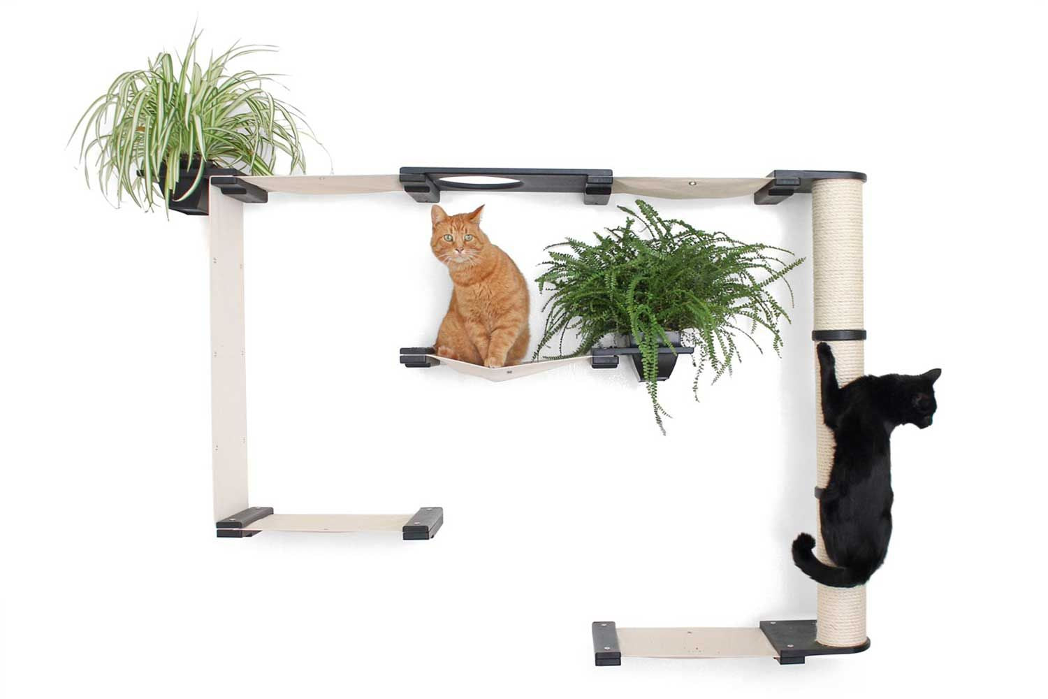 The Gardens - Modern Cat Tree with Plants Onyx Bamboo Natural Canvas Mini Garden None Cat Condo Catastrophic Creations