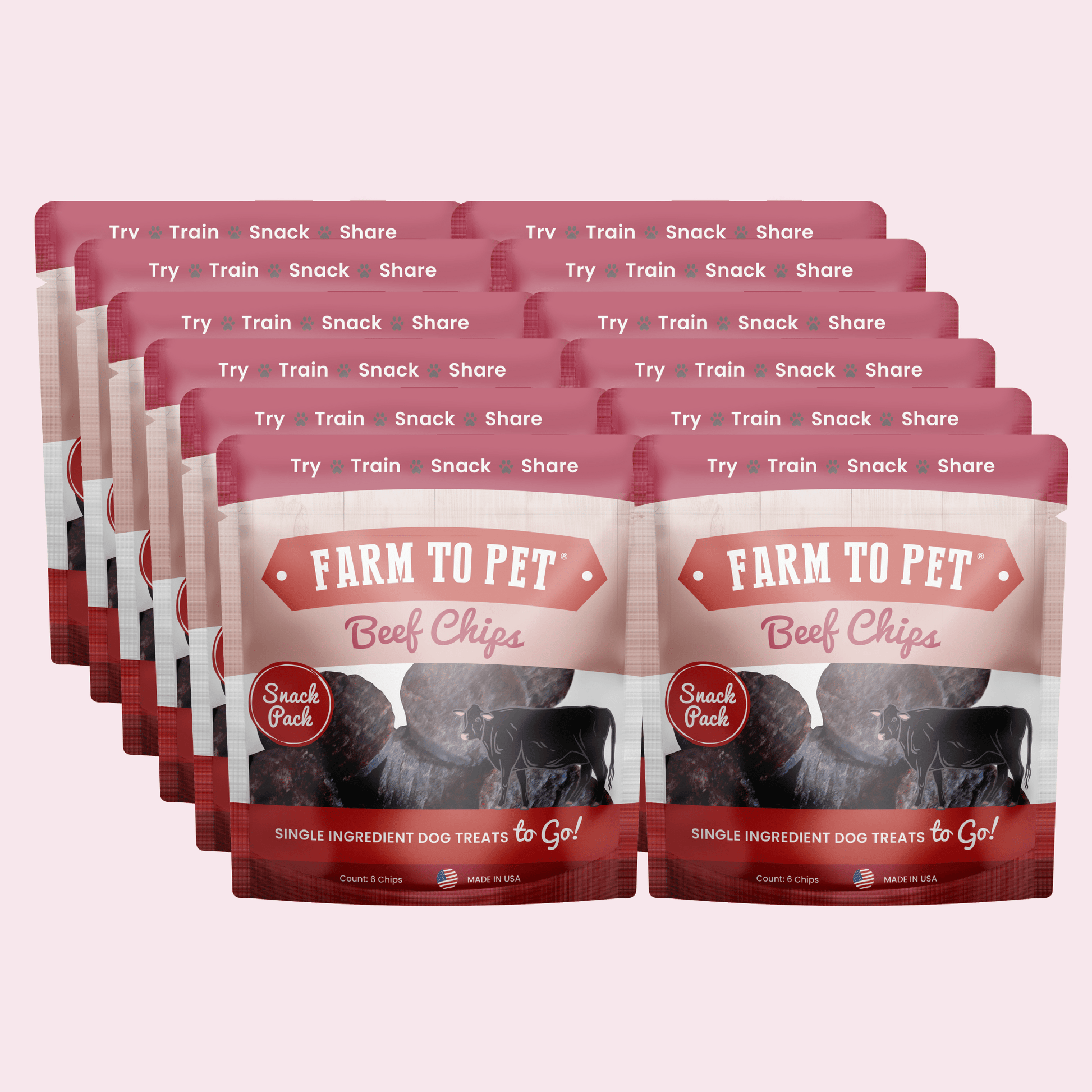 Beef Chips Snack Pack Bundles | Dog Treats for Training & Travel 12 Pack Snack Pack Farm To Pet