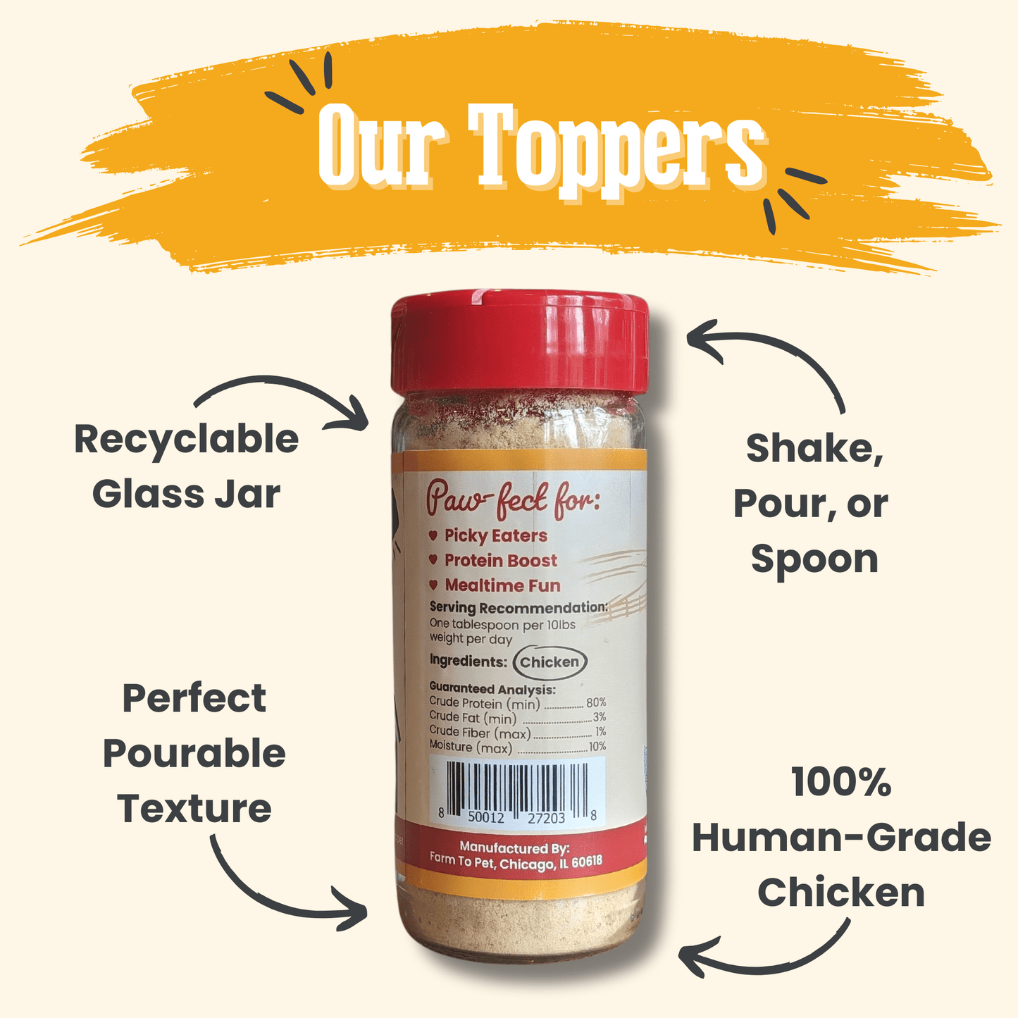 Treat Topper Chicken Dog Food Topper | Healthy Meal Supplement for Dogs Topper Farm To Pet