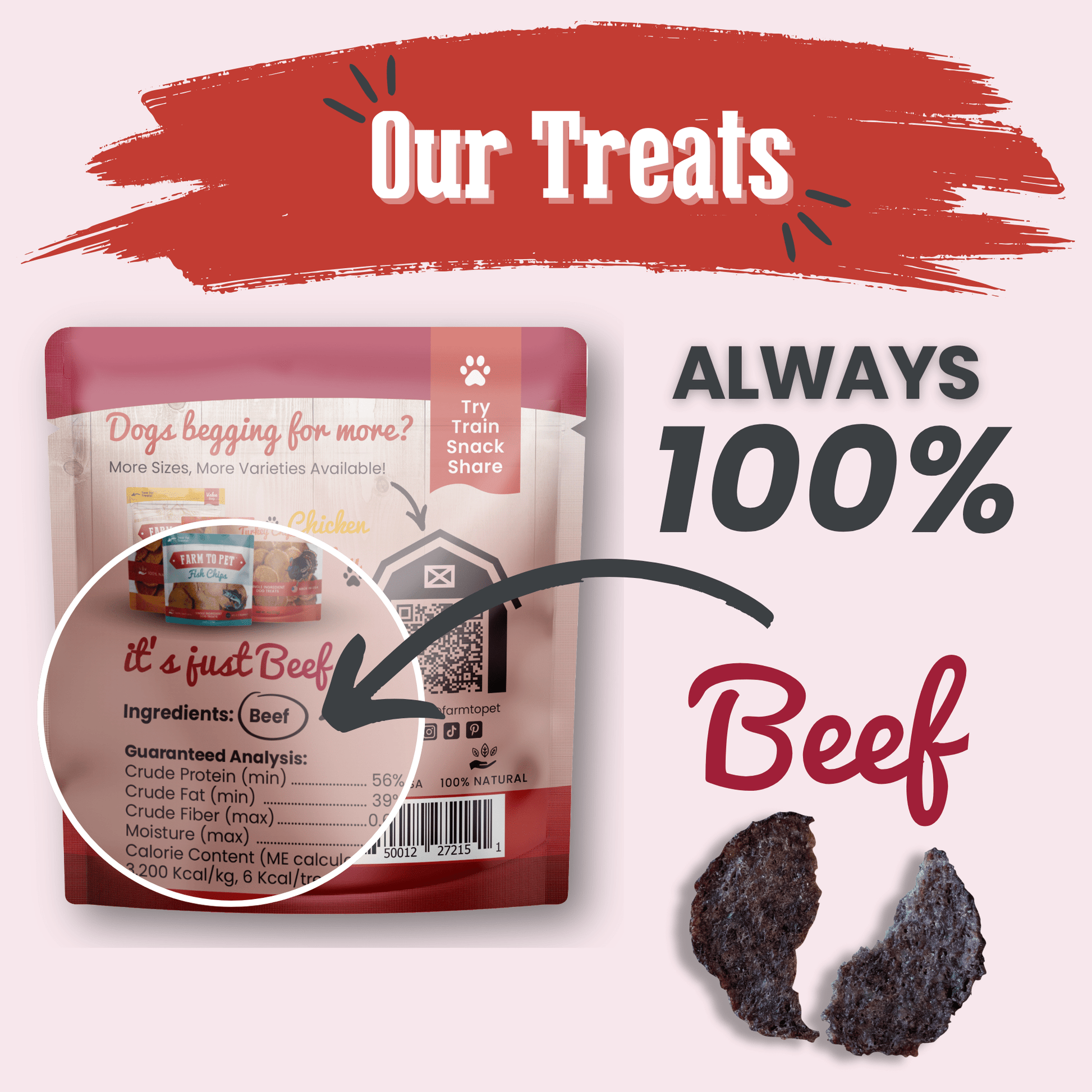 Beef Chips Snack Pack Bundles | Dog Treats for Training & Travel Snack Pack Farm To Pet