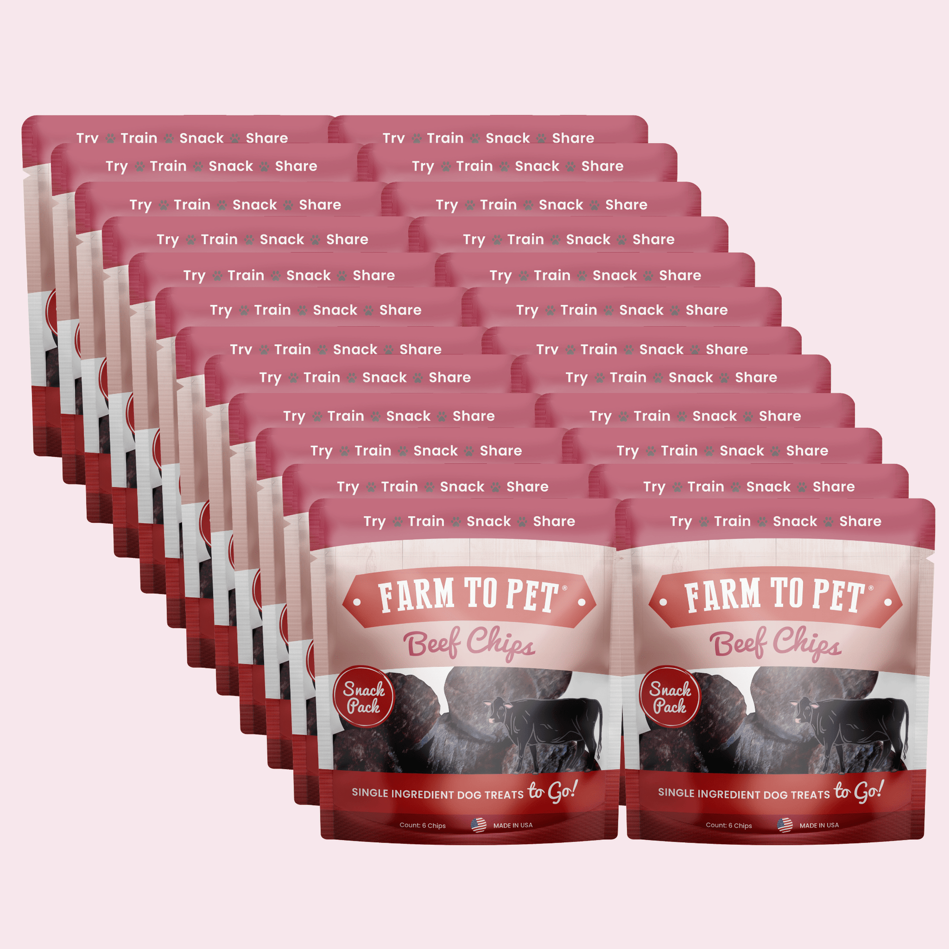 Beef Chips Snack Pack Bundles | Dog Treats for Training & Travel 24 Pack Snack Pack Farm To Pet