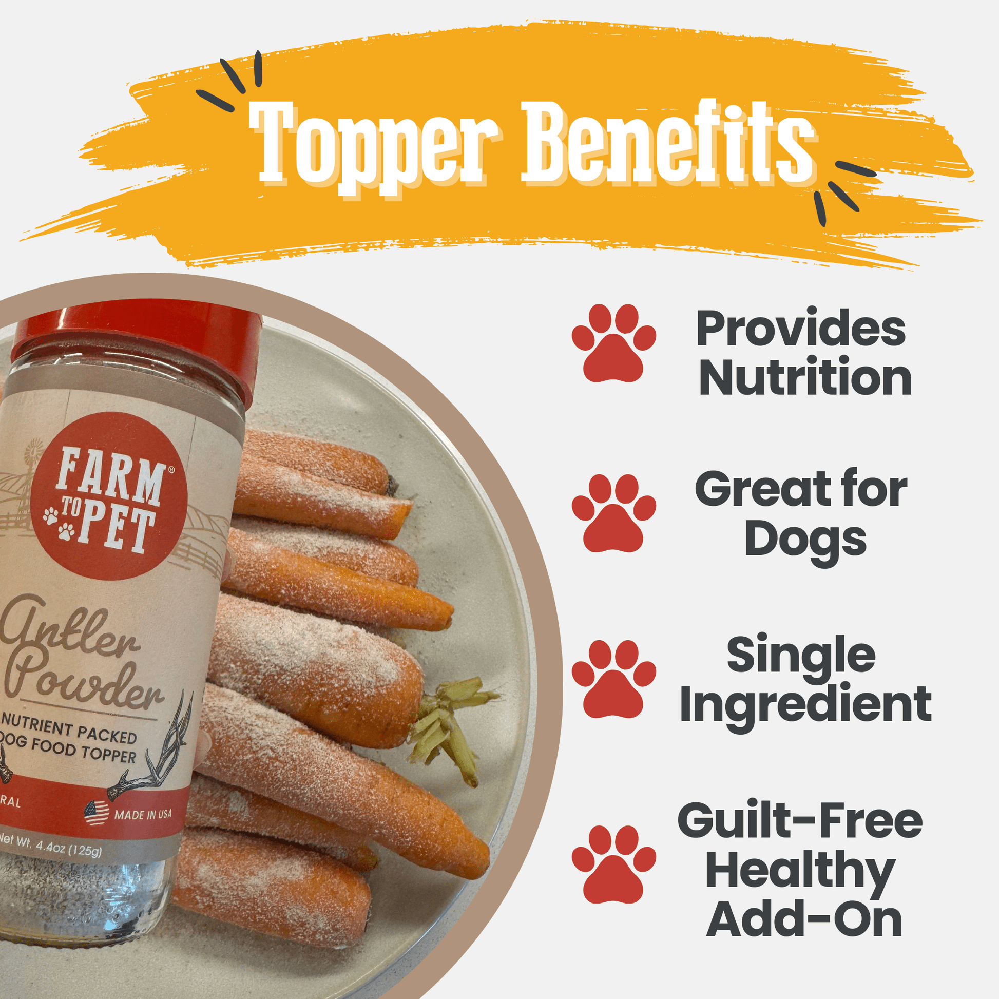 Treat Topper Antler Powder Dog Food Topper | Nutritional Supplement for Dogs and Cats Topper Farm To Pet