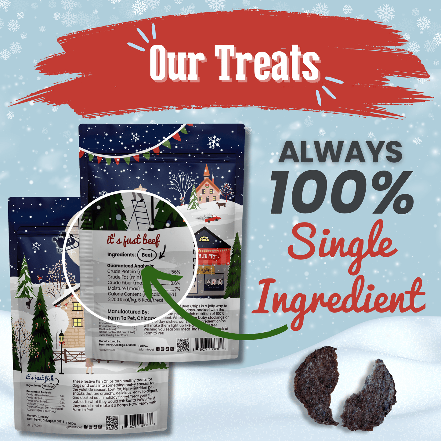 Holiday Chips Dog Treats - Beef & Fish 4oz Chip Farm To Pet