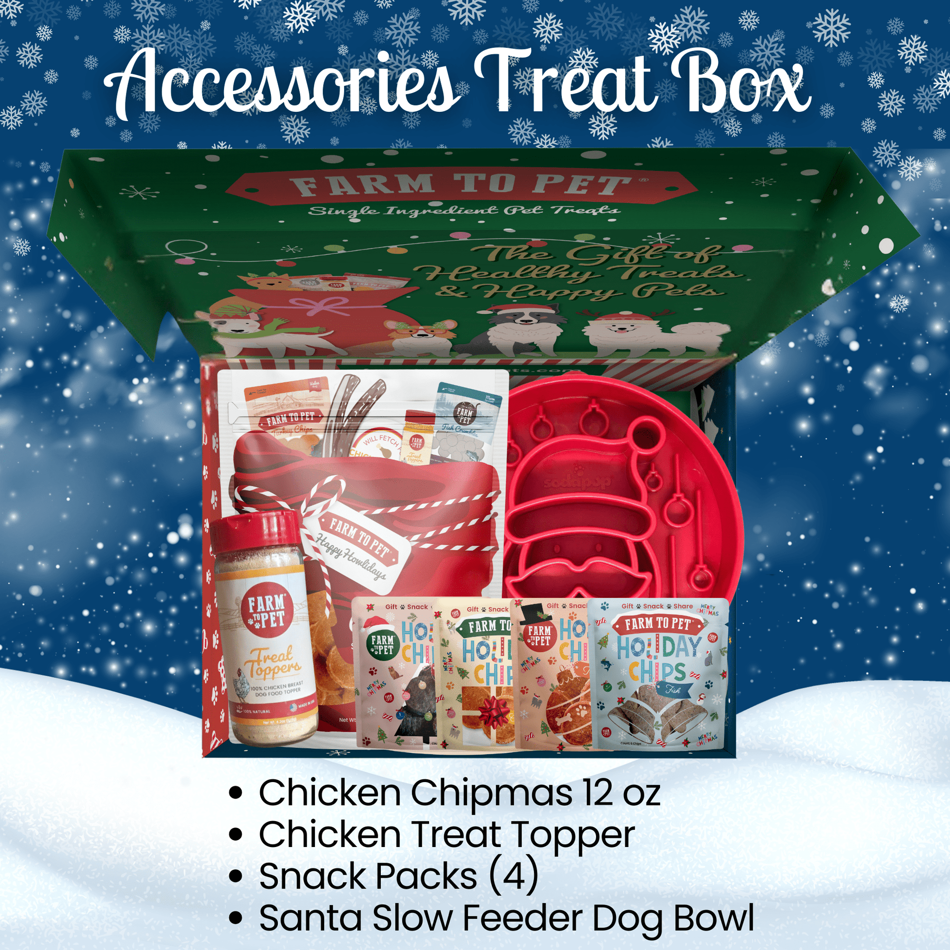 Seasons Treatings Dog Treats & Accessory Box Chicken + Slow Feeder Custom Box Farm To Pet