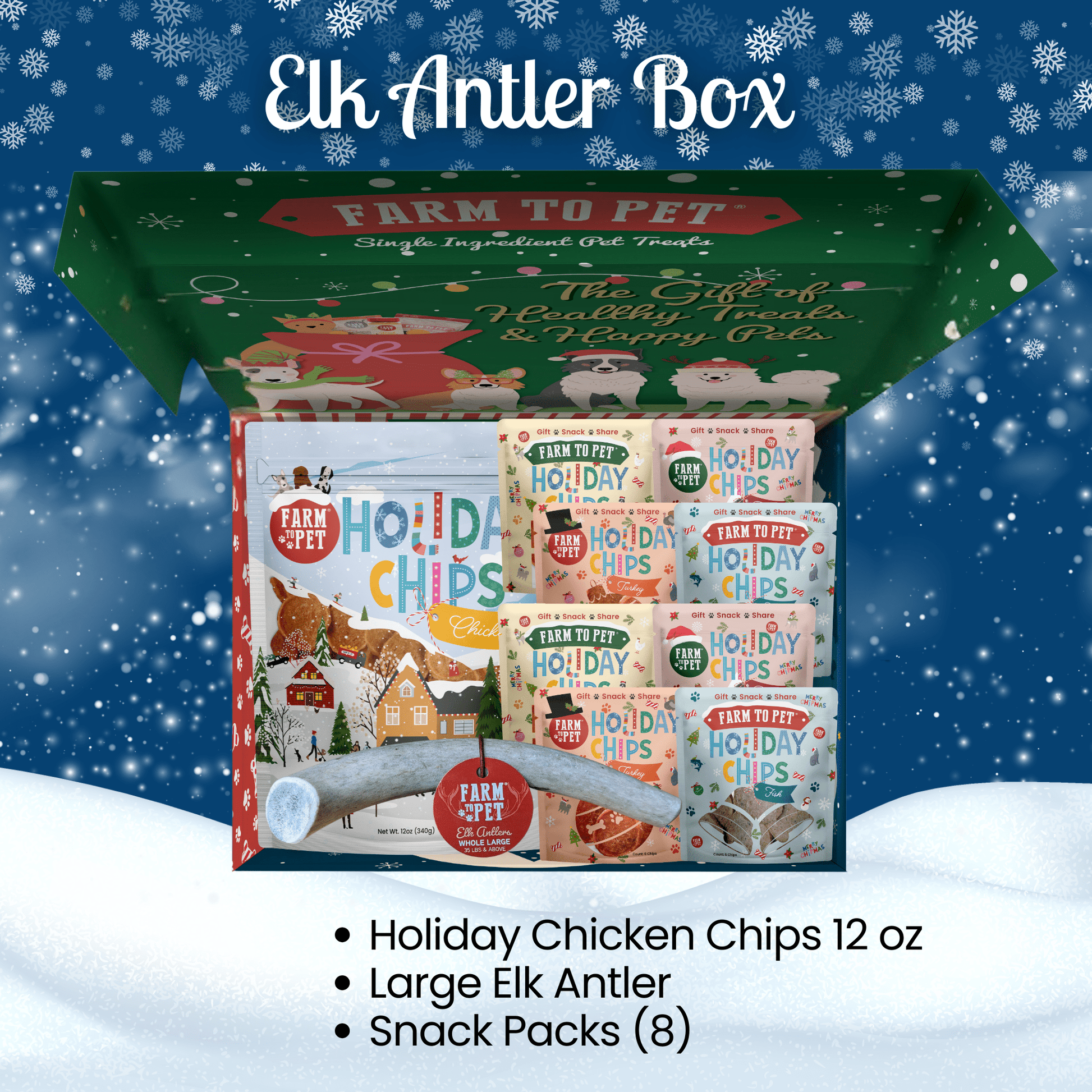Elk The Halls Antler Chew & Dog Treat Box Large Elk Antler & Treats Box Custom Box Farm To Pet