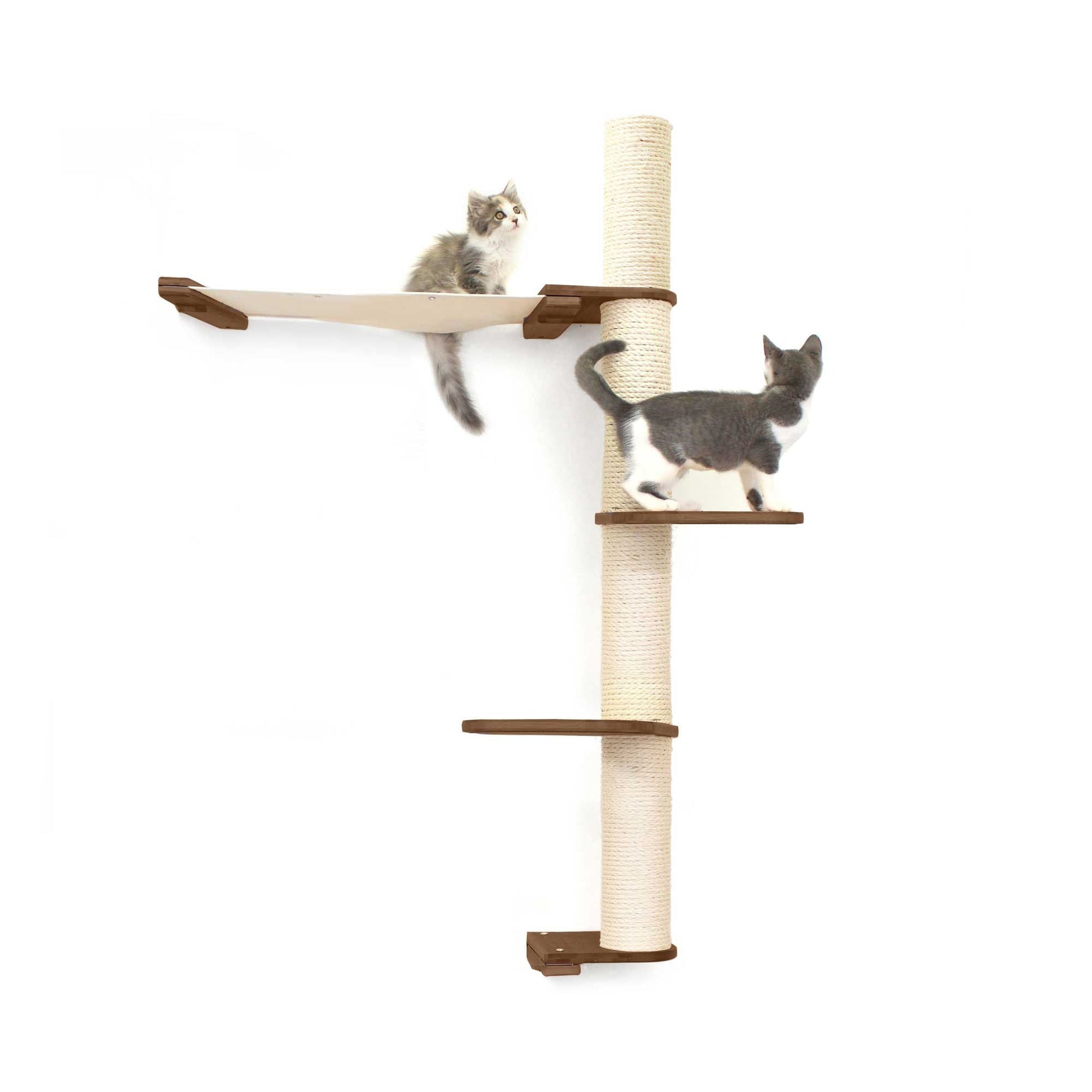 The Crow's Nest - A Wall Cat Scratcher with Hammock English Chestnut Bamboo Natural Canvas 3-Tier 24" Cat Condo Catastrophic Creations