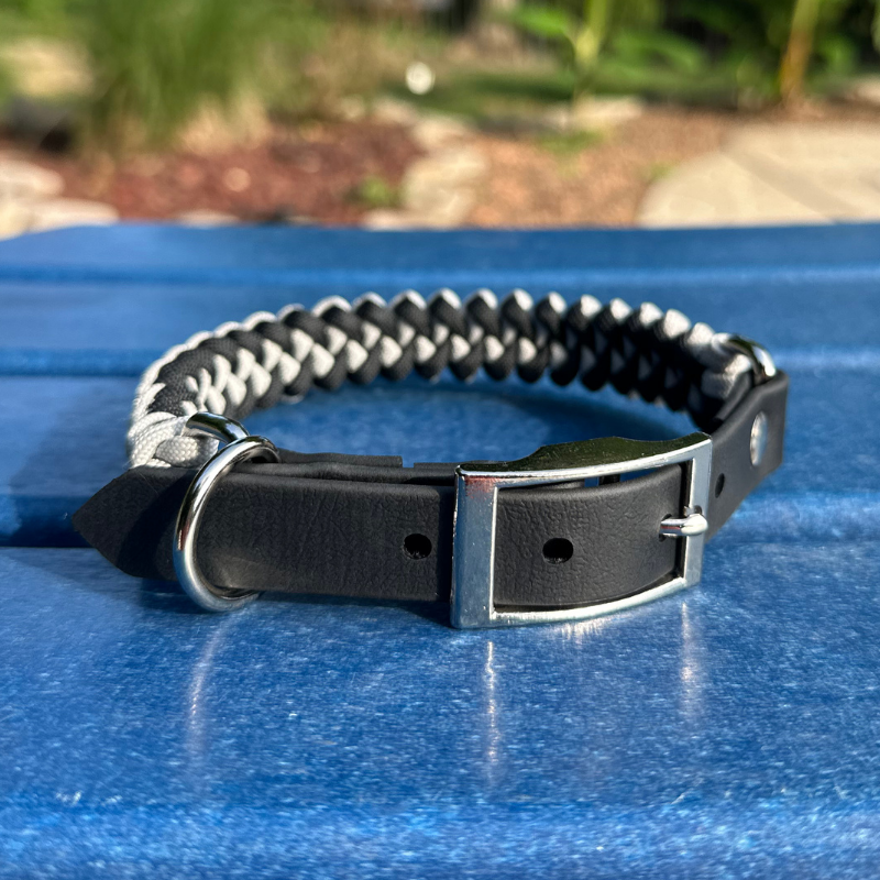 Fishtail Hand Braided Dog Collar in Black & Smoke Handmade Braided Collars Pawsh Pup Co.