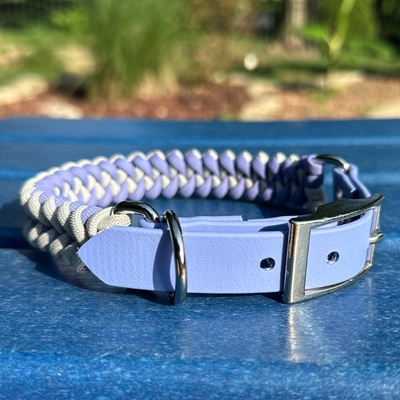Fishtail Hand Braided Dog Collar in Lavender & Smoke Handmade Braided Collars Pawsh Pup Co.