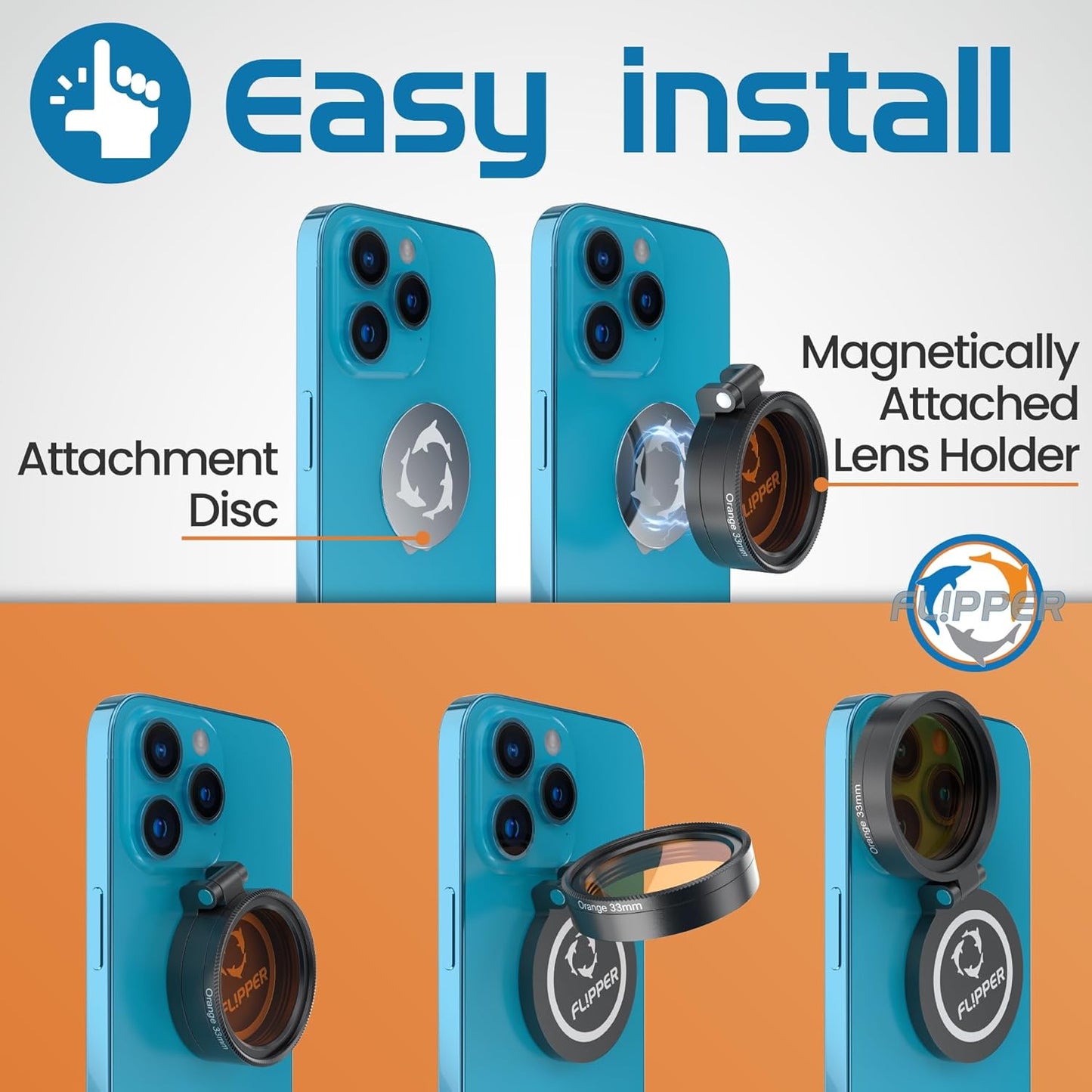 Flipper Flip-Kick Phone Filter Aquarium Reef Lens with Orange and Yellow Lenses Aquarium Viewer Flipper Aquarium Products