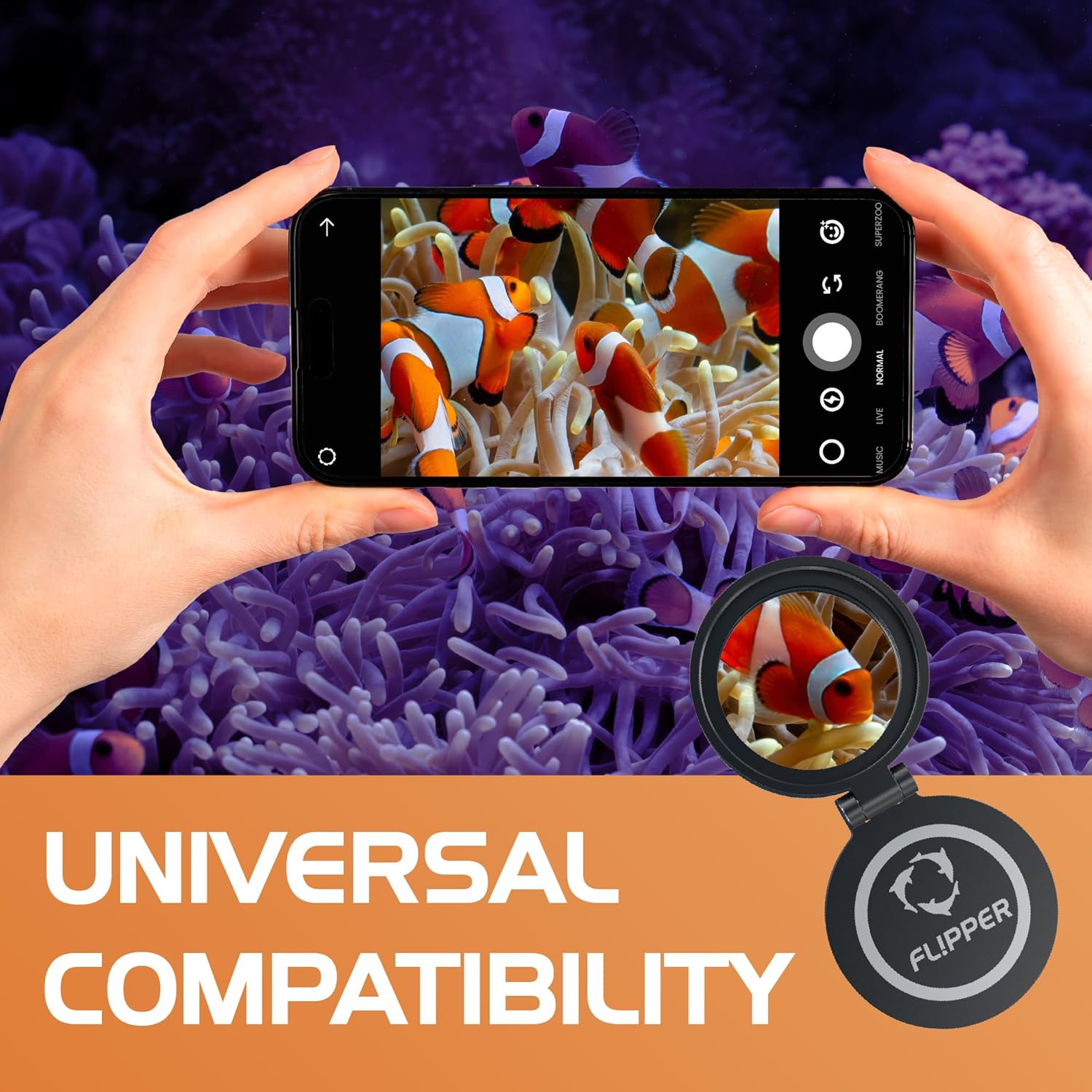 Flipper Flip-Kick Phone Filter Aquarium Reef Lens with Orange and Yellow Lenses Aquarium Viewer Flipper Aquarium Products