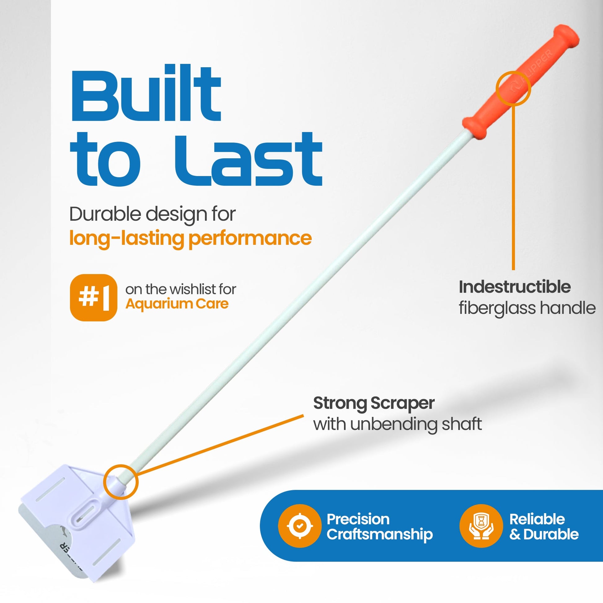 Flipper Platinum Aquarium Algae Scraper - 28" Hand Held Scraper Flipper Aquarium Products