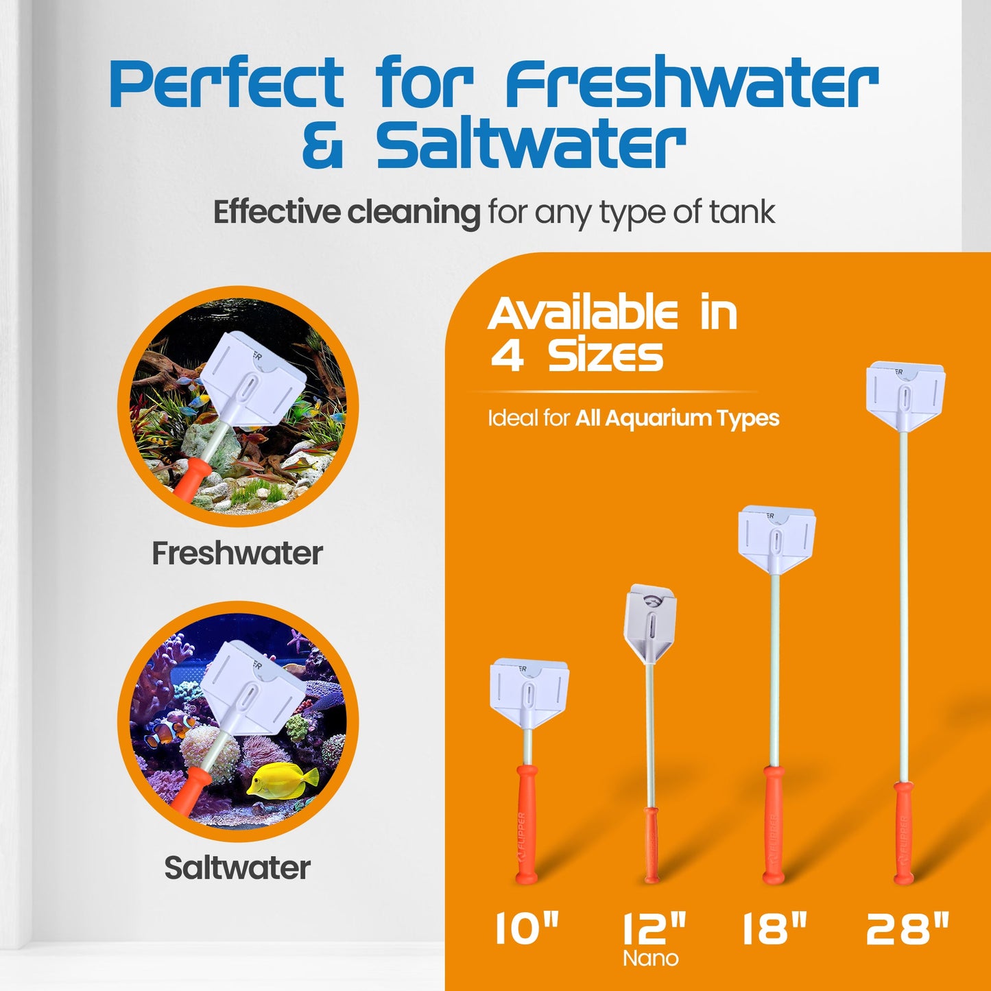 Flipper Platinum Aquarium Algae Scraper - 28" Hand Held Scraper Flipper Aquarium Products