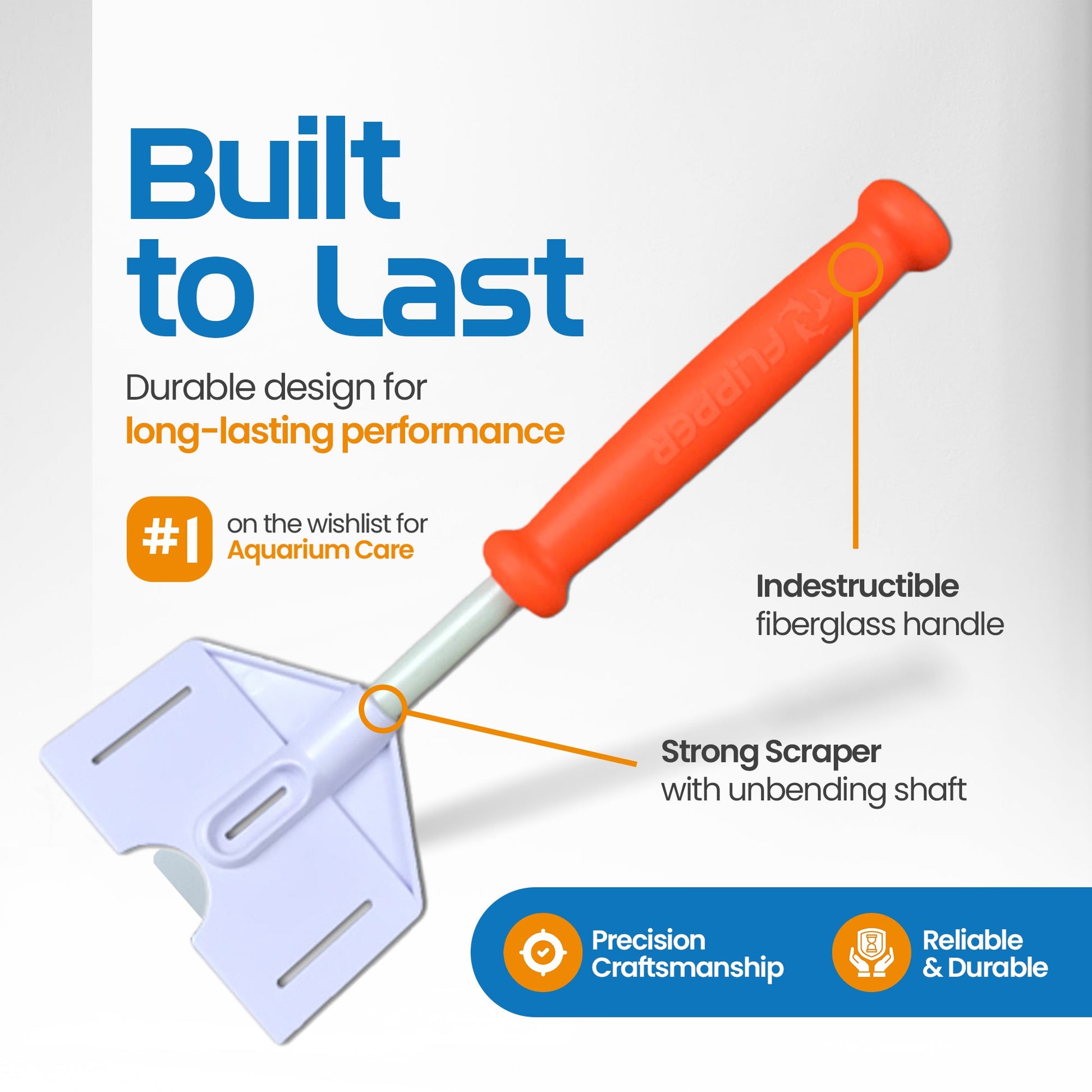 Flipper Platinum Aquarium Algae Scraper - 10" Hand Held Scraper Flipper Aquarium Products