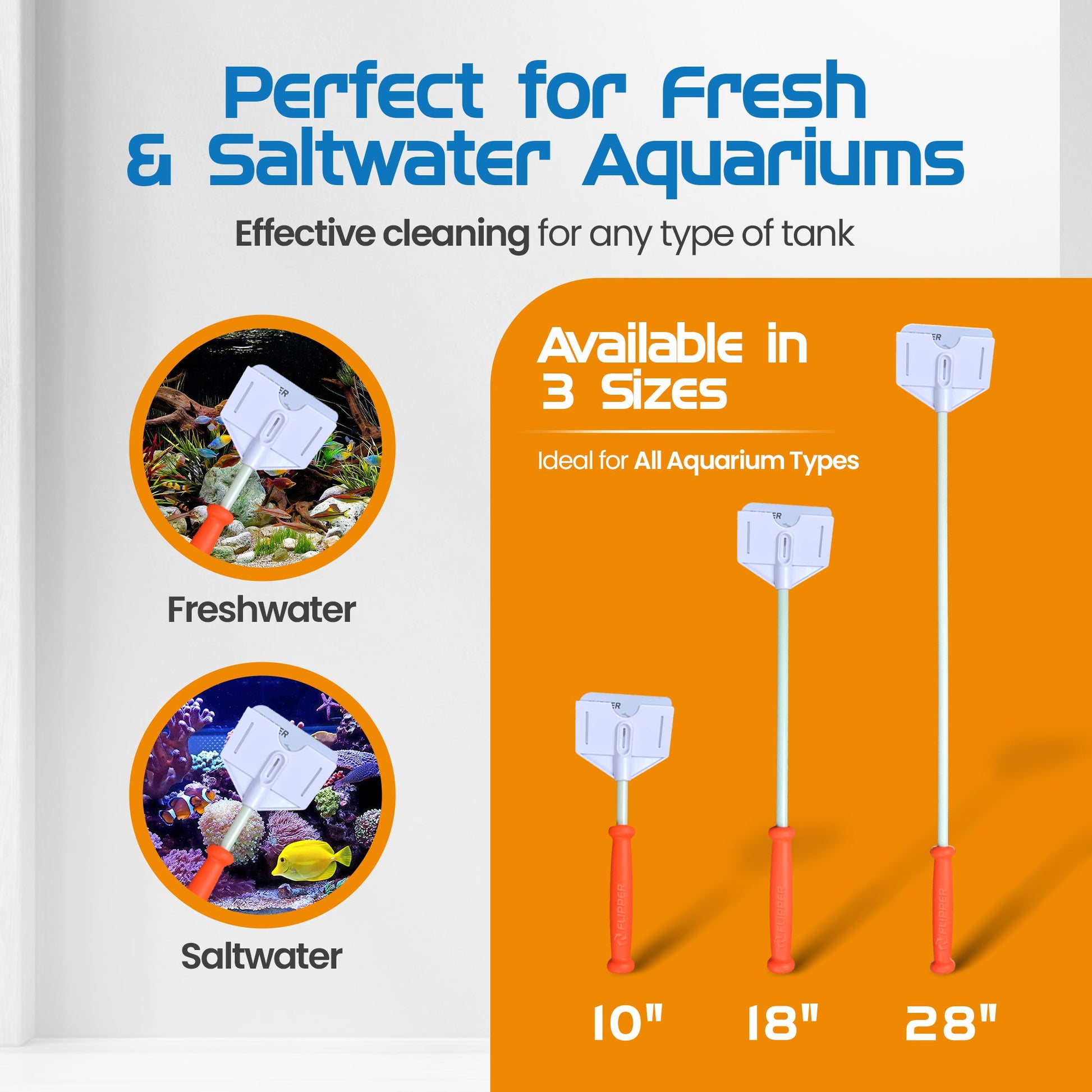 Flipper Platinum Aquarium Algae Scraper - 10" Hand Held Scraper Flipper Aquarium Products