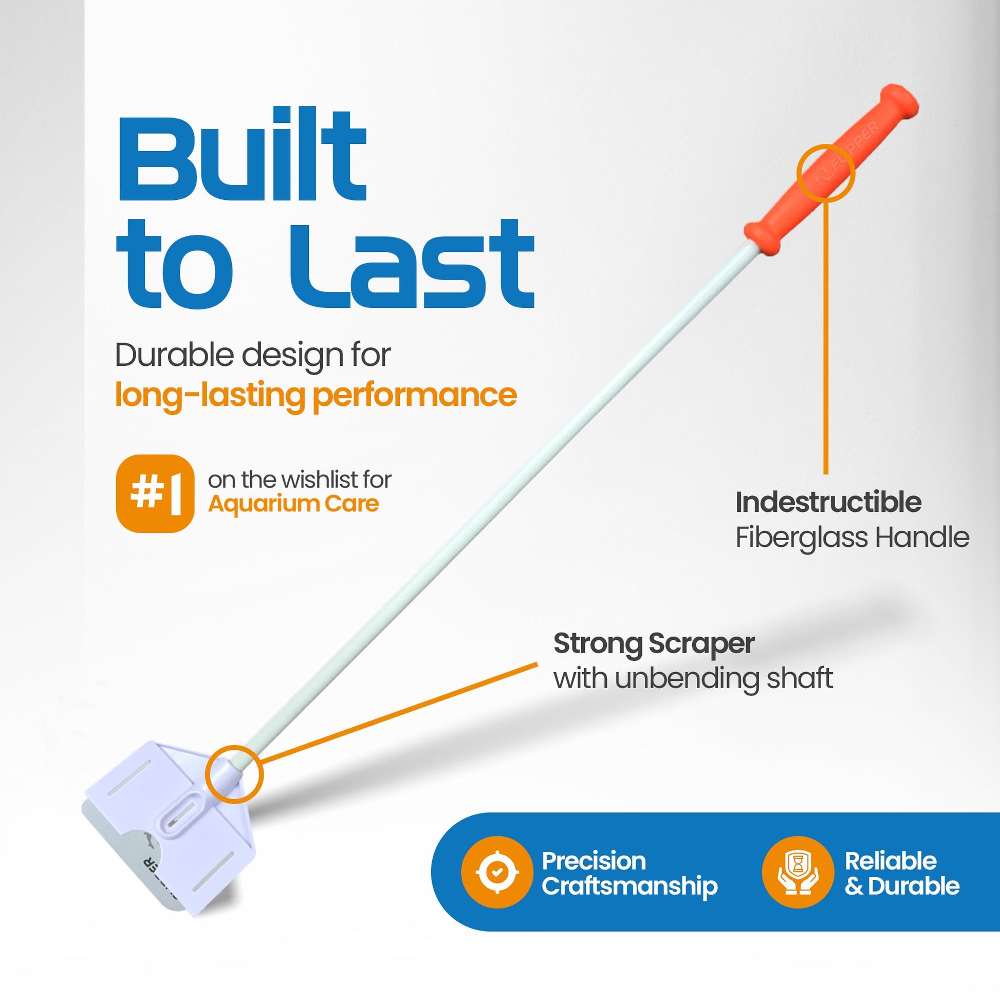 Flipper Platinum Aquarium Algae Scraper - 18" Hand Held Scraper Flipper Aquarium Products