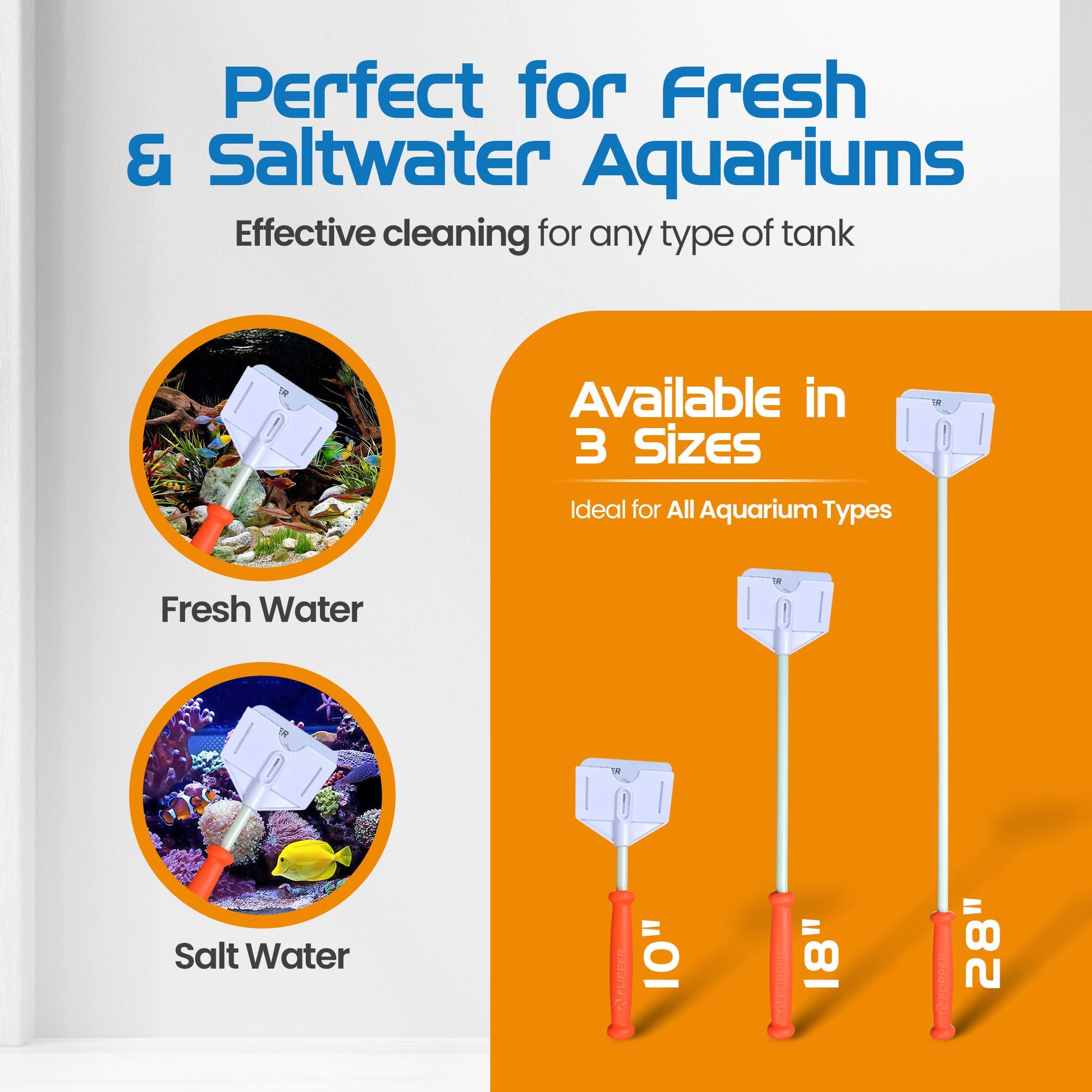 Flipper Platinum Aquarium Algae Scraper - 18" Hand Held Scraper Flipper Aquarium Products