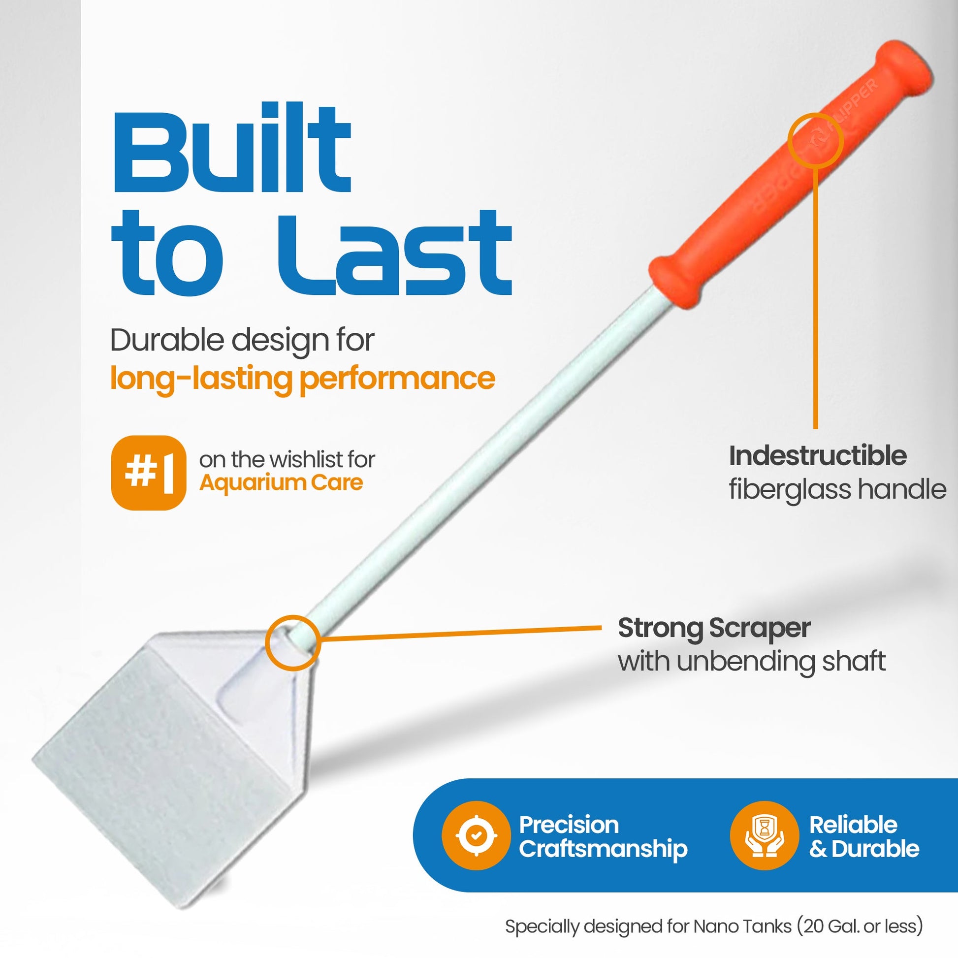 Flipper Platinum NANO Aquarium Algae Scraper 12" Hand Held Scraper Flipper Aquarium Products