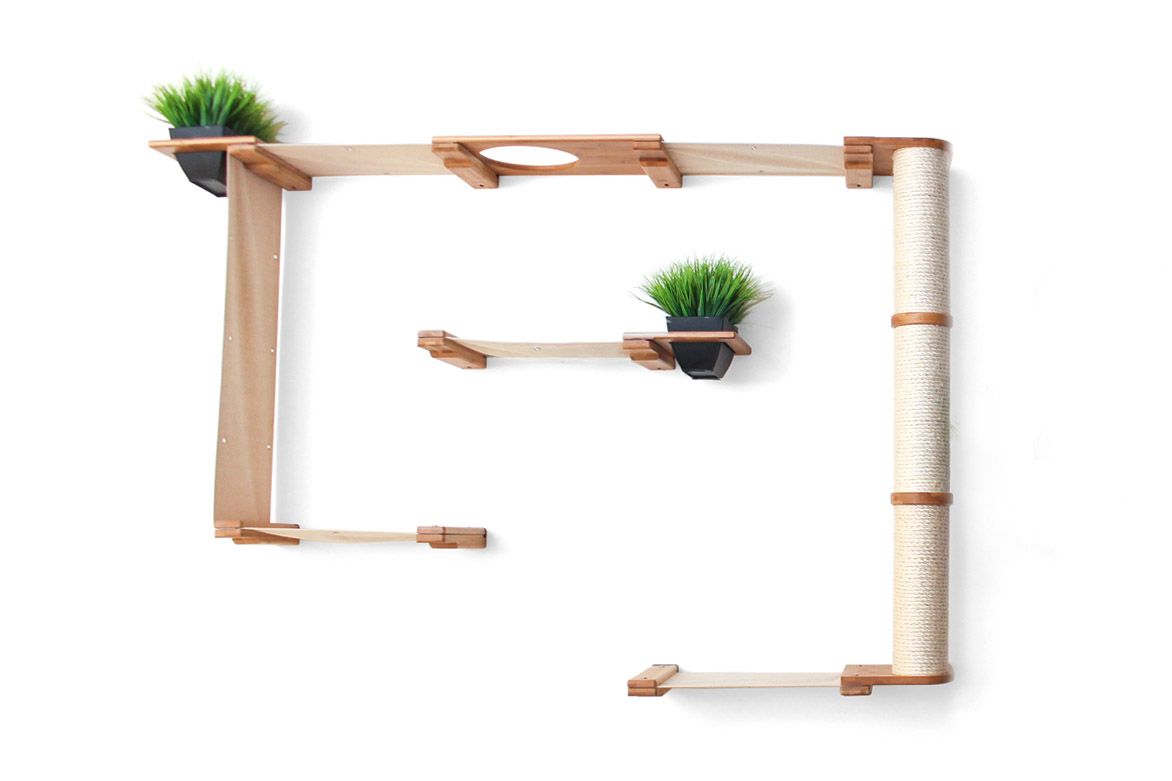 The Gardens - Modern Cat Tree with Plants Natural Bamboo Natural Canvas Mini Garden None Cat Condo Catastrophic Creations