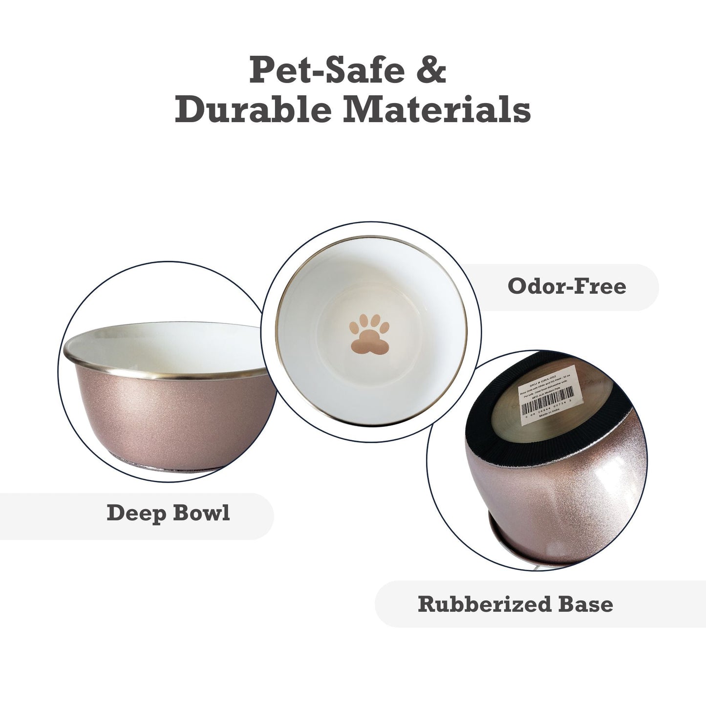 Deep Dog Bowl with Paw Print Design – Stainless Steel Bowl, Ideal for Small, Medium to Large Dogs – Rose Gold Deep Bowls American Pet Supplies