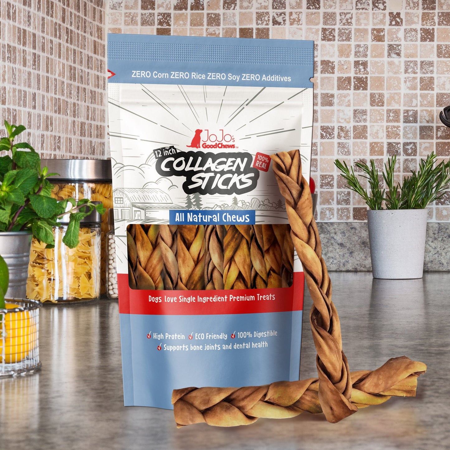 Braided Collagen Stick Dog Treats for Joint Health - 12-Inch Standard (4-Pack) Dog Treats American Pet Supplies