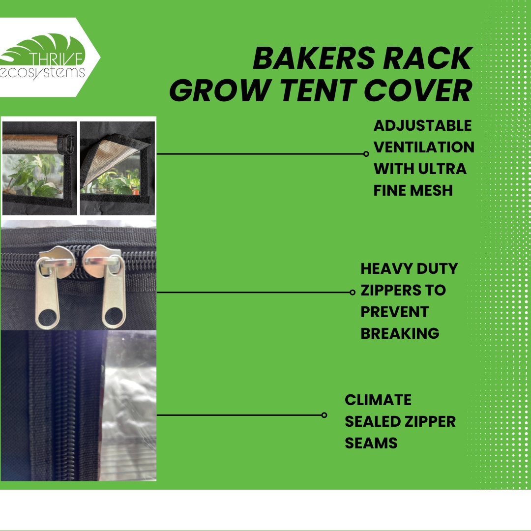 48x18x72 Baker's Rack Grow Tent Cover – Clear Front Door, Adjustable Ventilation & Fully Enclosed Bottom Thrive Ecosystems