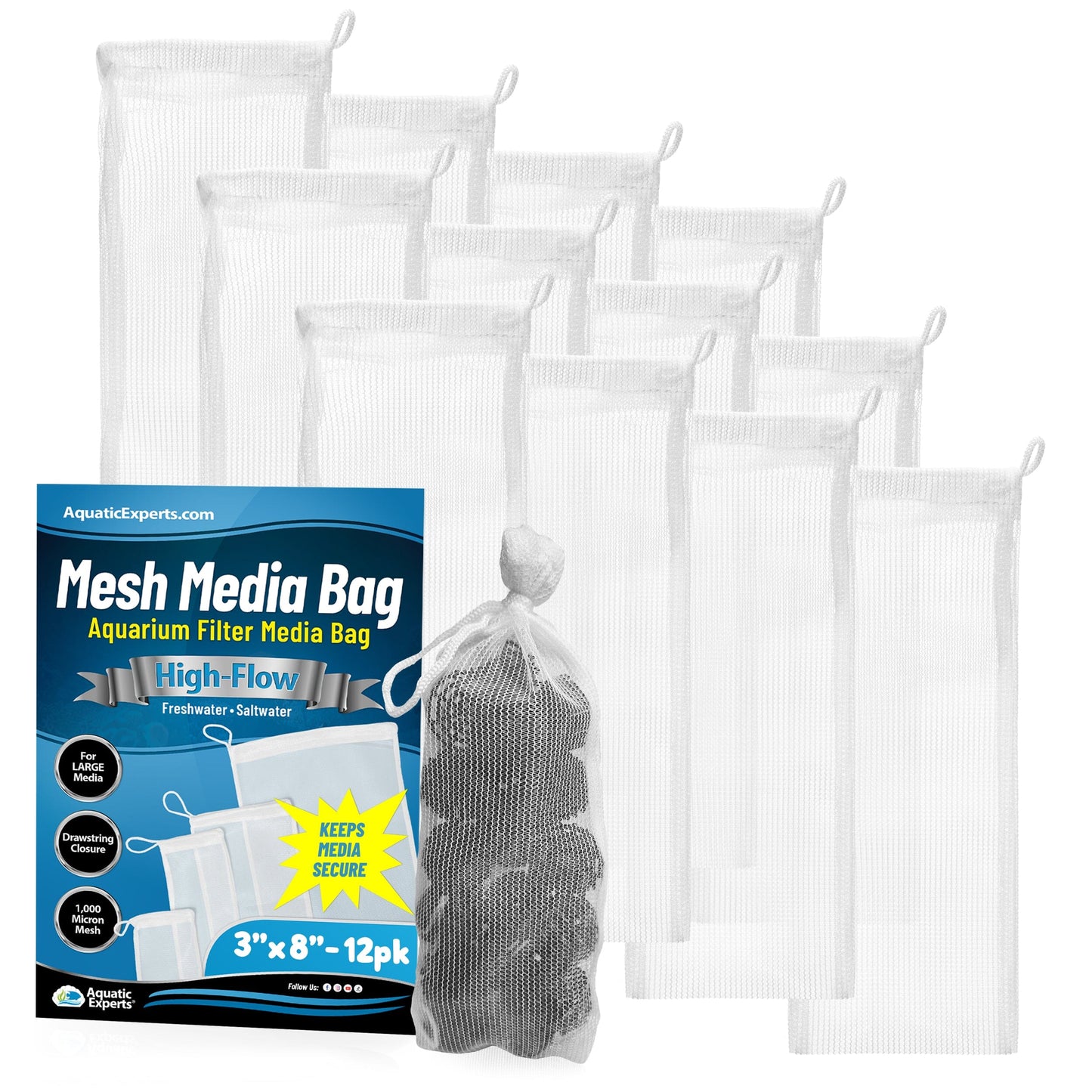 Aquatic Experts Aquarium Filter Bag - High Flow Mesh Media Bags - Ideal for Efficient Aquarium Filtration Aquatic Experts