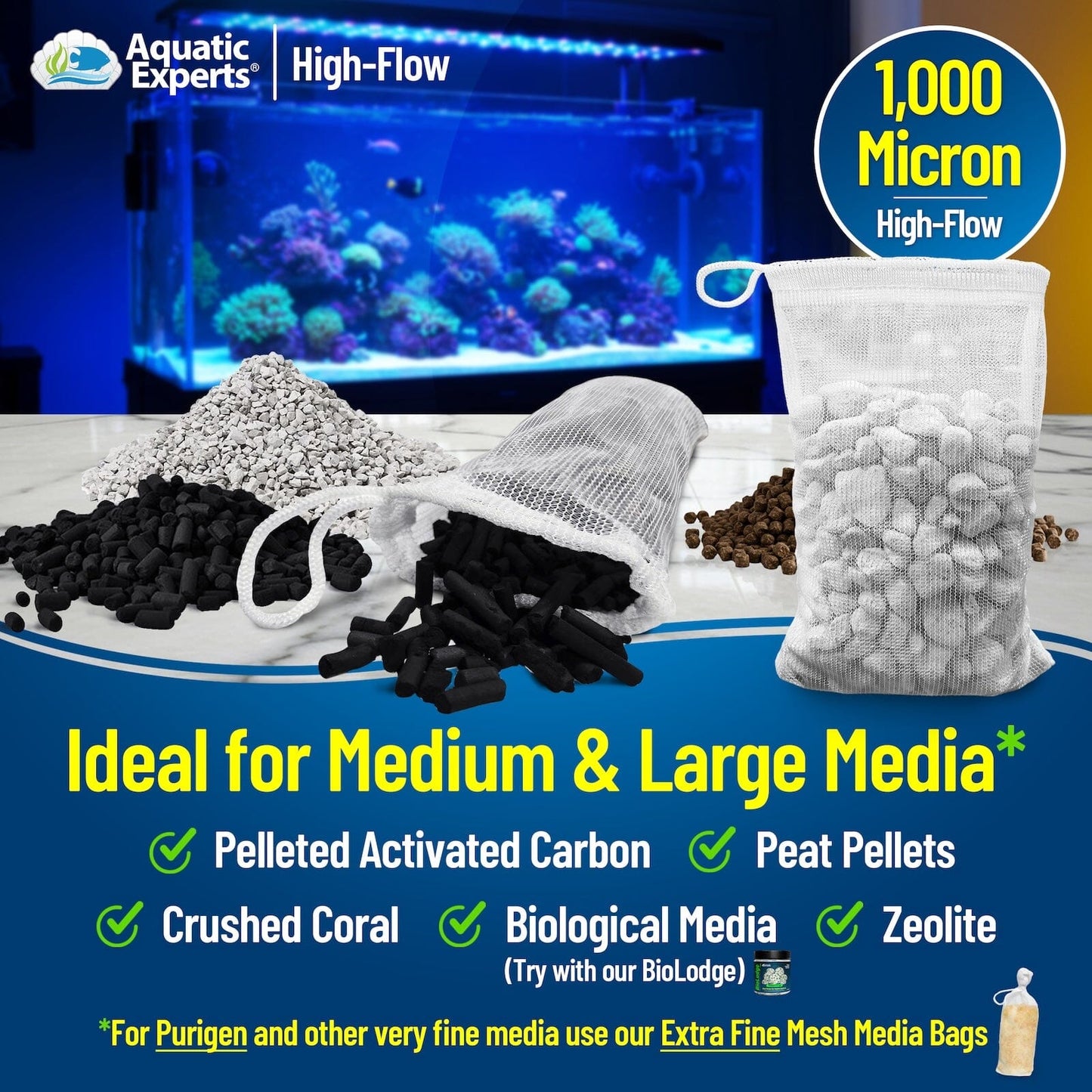 Aquatic Experts Aquarium Filter Bag - High Flow Mesh Media Bags - Ideal for Efficient Aquarium Filtration Aquatic Experts