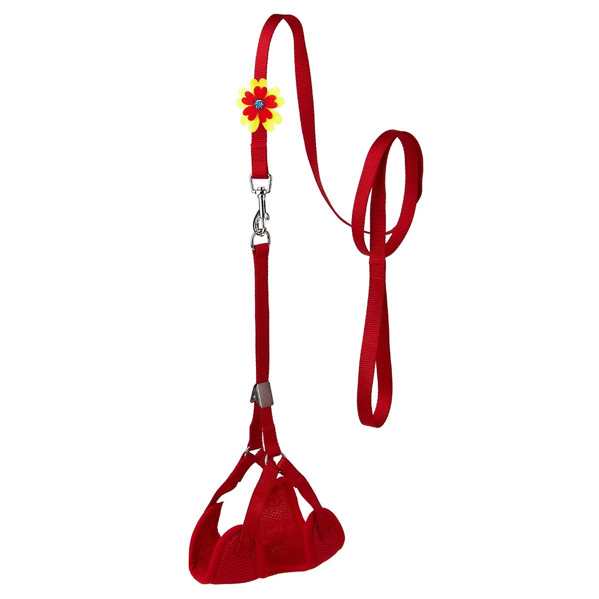 Mesh Step-In Nylon Dog Harness + Optional Flower Dog Leash Red Dog Harnesses Dogline