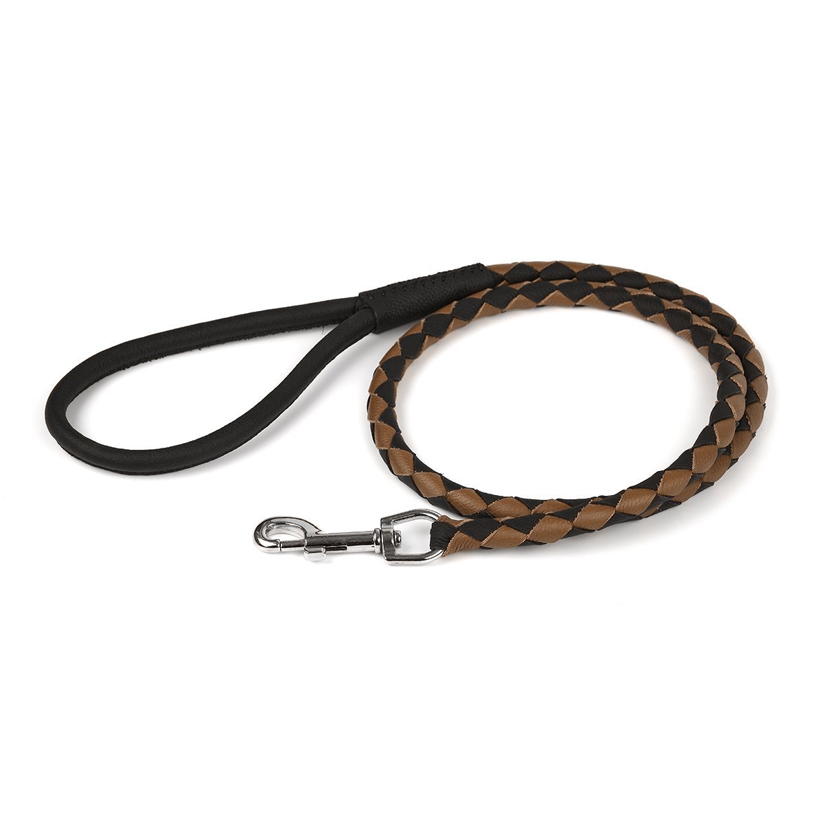 Soft Leather Dual-Color Braided Round Lead Black Brown 1 4" Dog Leashes Dogline