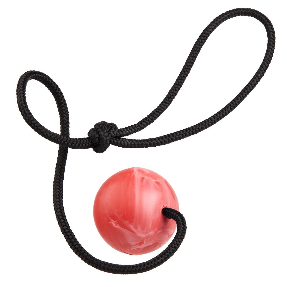 Rubber Euro Ball with Rope 2.75" Red Dog Toys Dogline