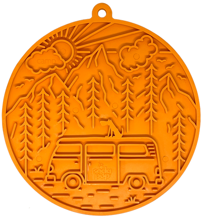 Camp eMat - Enrichment Lick Mat For Dogs and Cats - with Suction Cups | Retro Van Design | USA Made Orange Camp E-Mat EMAT SodaPup/True Dogs, LLC