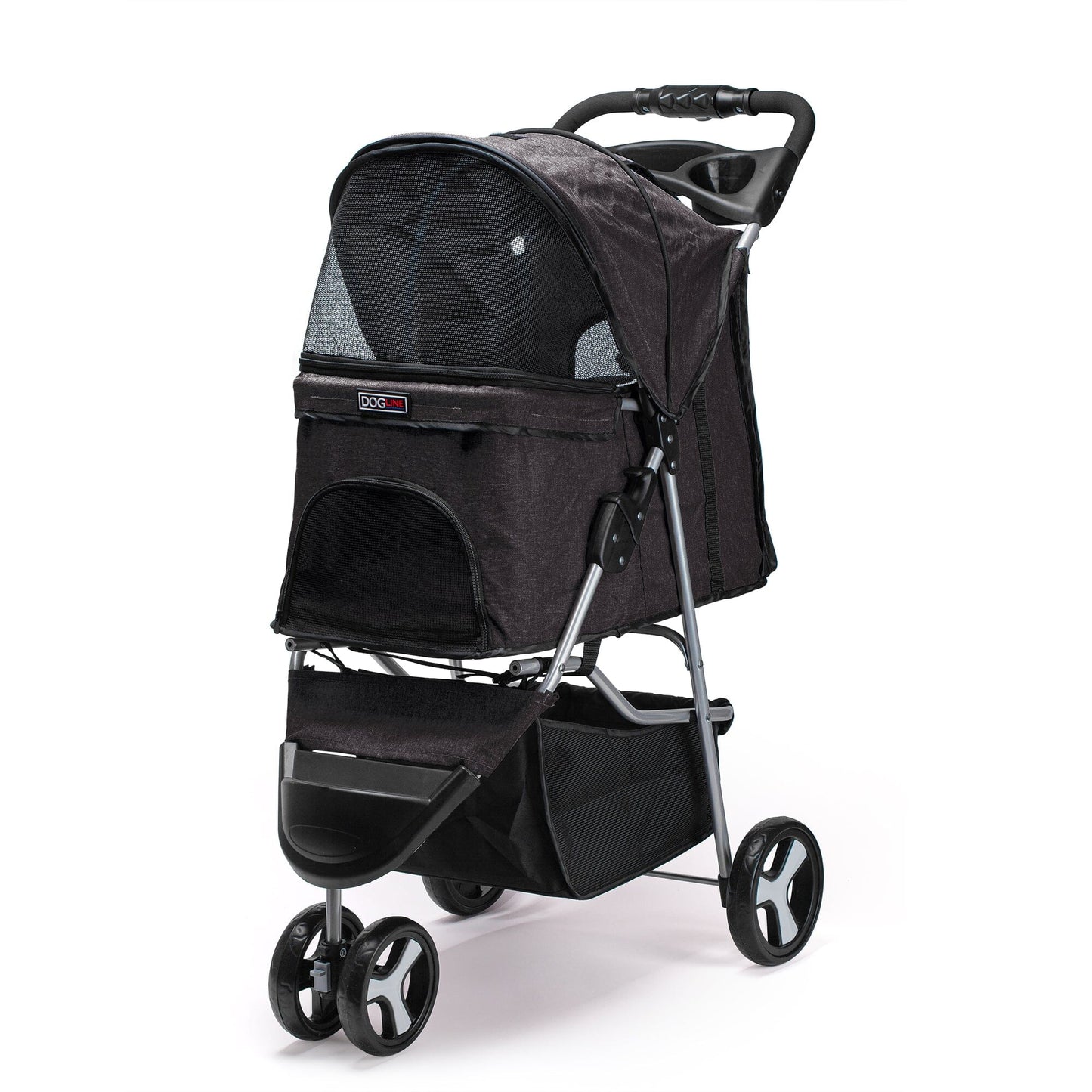 Casual Pet Stroller with a Removable Cup Holder Black Pet Carriers Dogline