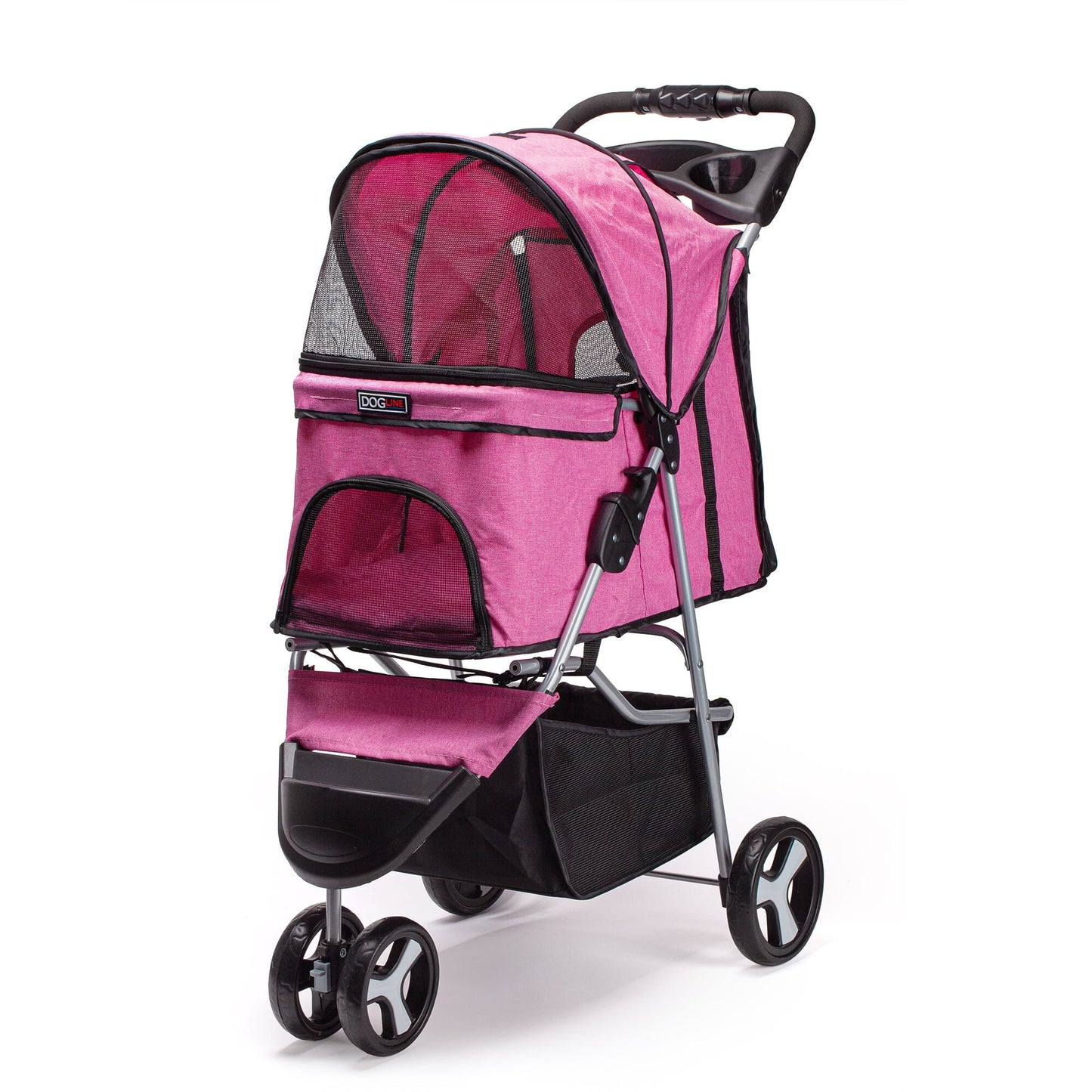 Casual Pet Stroller with a Removable Cup Holder Pink Pet Carriers Dogline