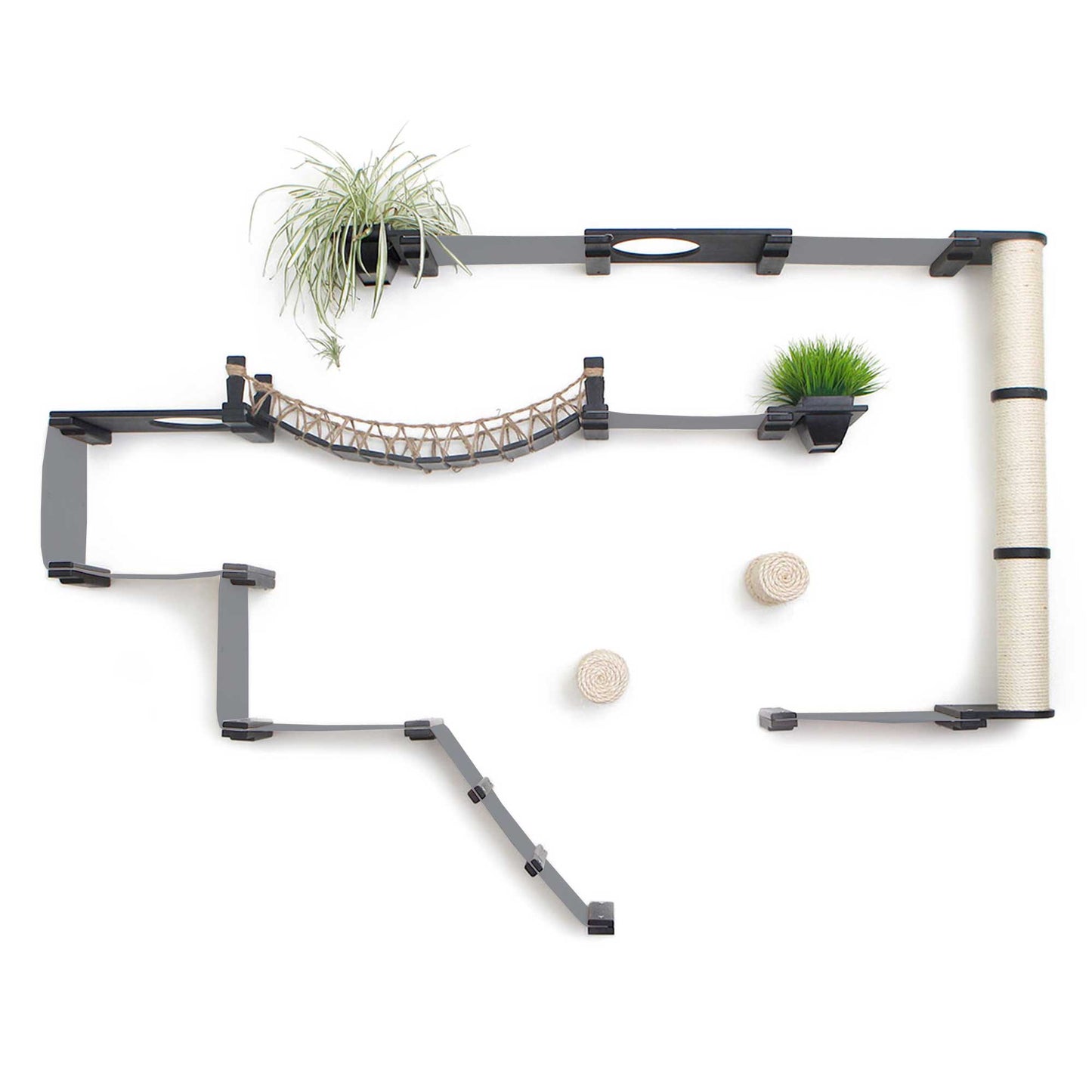 The Juggernaut - Indoor Cat Playground for Wall Onyx Bamboo Charcoal Gray Canvas Planter Shelves Coupling Cat Condo Catastrophic Creations