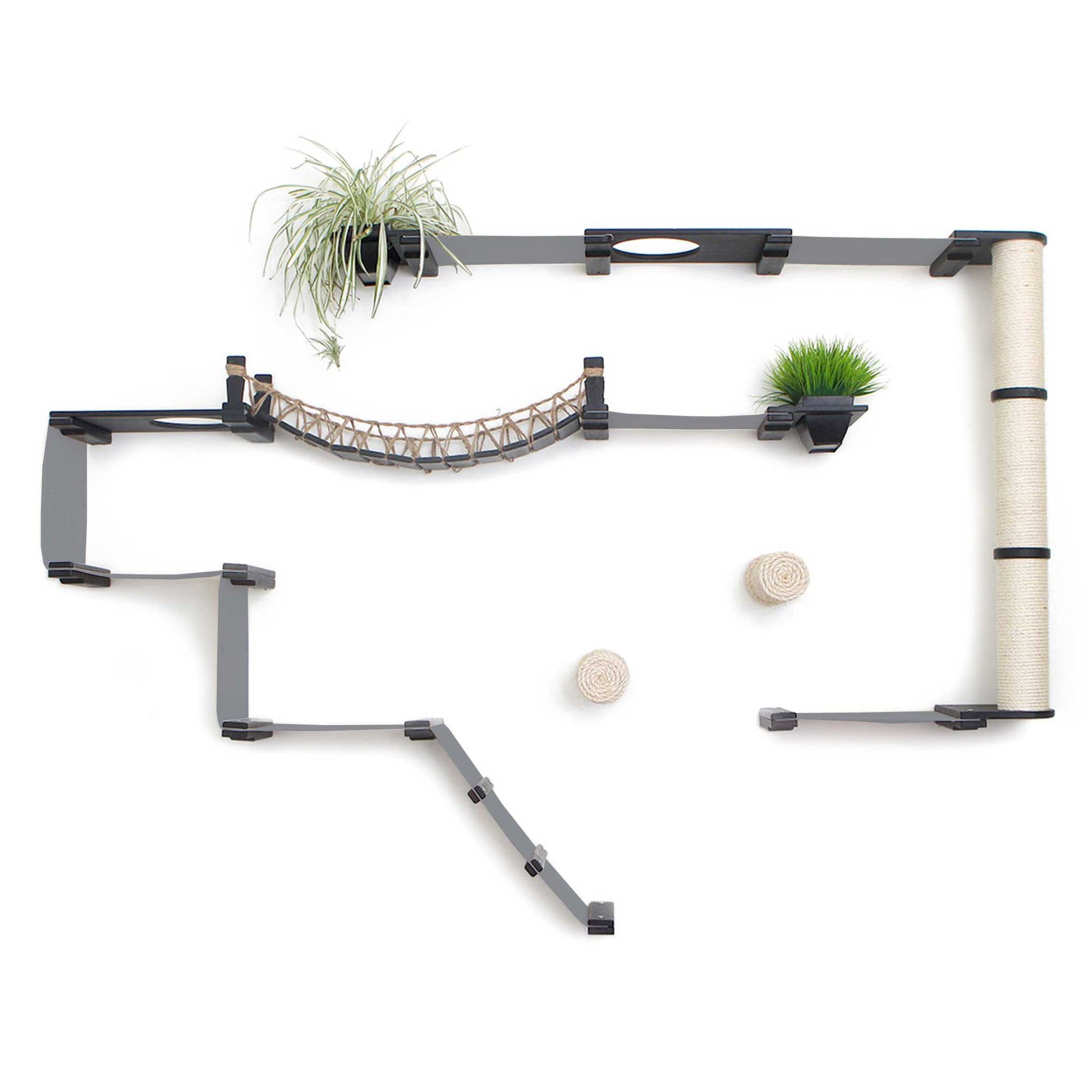The Juggernaut - Indoor Cat Playground for Wall Onyx Bamboo Charcoal Gray Canvas Planter Shelves Coupling Cat Condo Catastrophic Creations