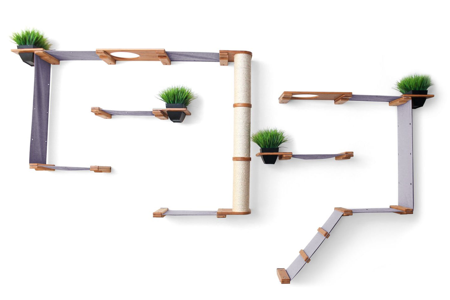 The Gardens - Modern Cat Tree with Plants Natural Bamboo Charcoal Gray Canvas Garden None Cat Condo Catastrophic Creations