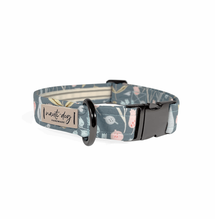 Juniper Sage Mod Fall Floral Buckle & Martingale Dog Collar Dog Collars Nauti-dog Handmade