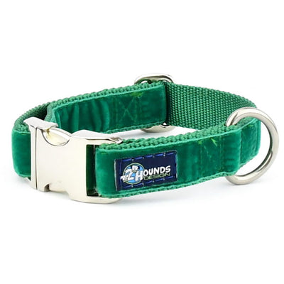 Kelly Green Velvet Essential Dog Collar 1 inch wide Dog Collar 2 Hounds Design