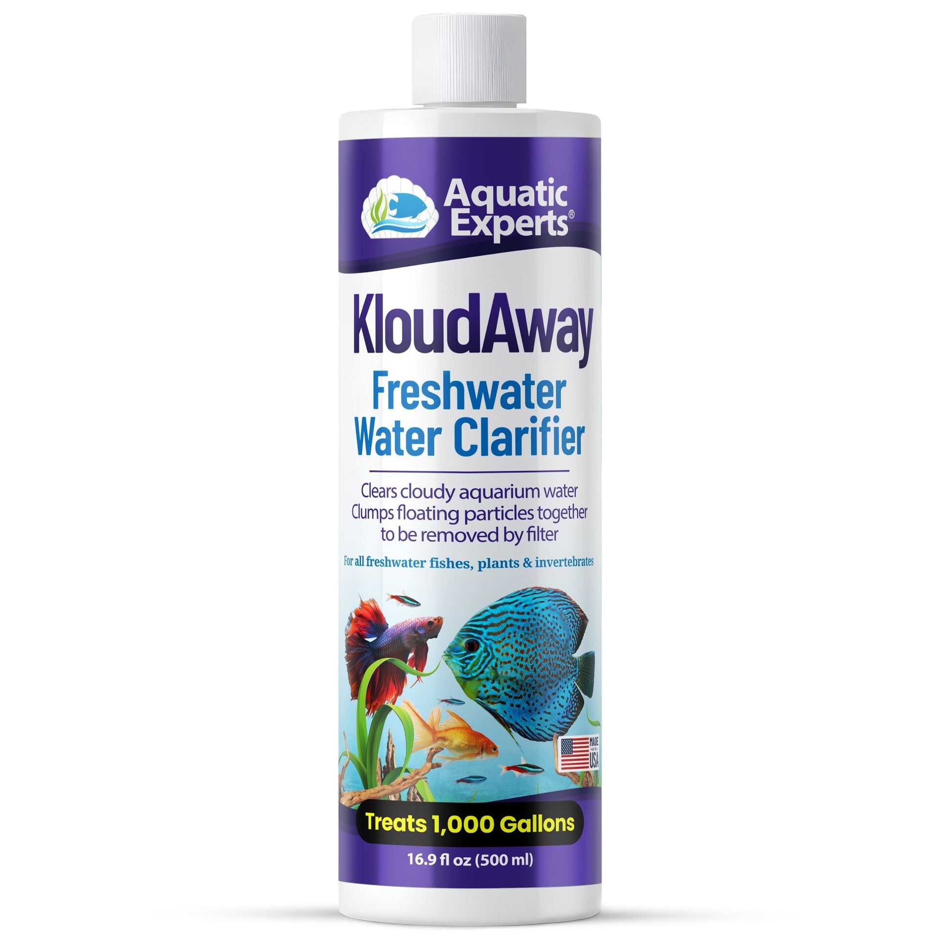 KloudAway Freshwater Aquarium Water Clarifier - 500ml Cloudy Water Treatment for Fish Tanks - Made in USA Pond Water Clarifier Aquatic Experts