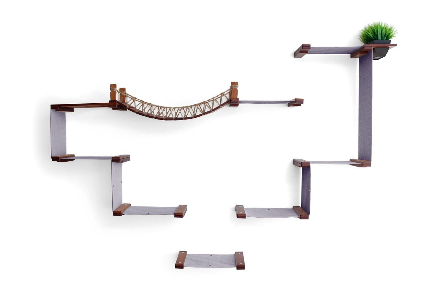 The Temple - Giant Cat Tree on Wall English Chestnut Bamboo Charcoal Gray Canvas Planters Cat Condo Catastrophic Creations