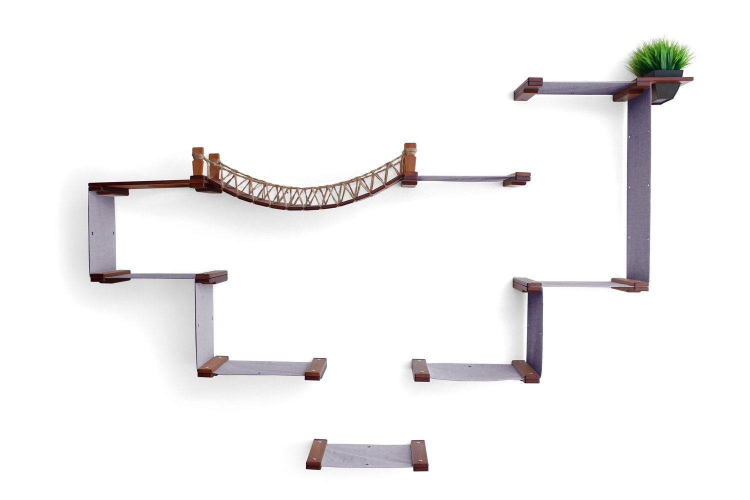 The Temple - Giant Cat Tree on Wall English Chestnut Bamboo Charcoal Gray Canvas Planters Cat Condo Catastrophic Creations