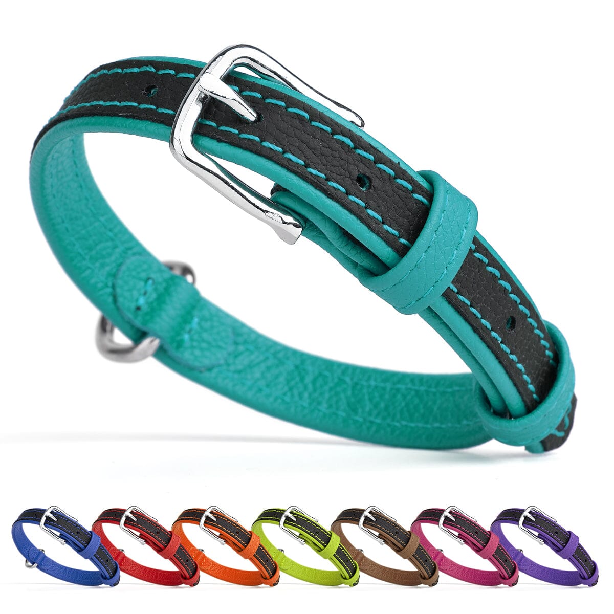 Soft Leather Dual-Color Flat Dog Collar Dog Collar Dogline
