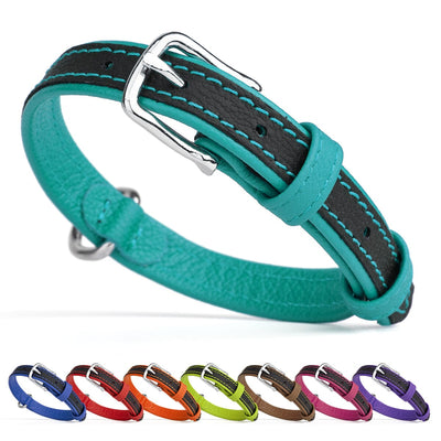 Soft Leather Dual-Color Flat Dog Collar Dog Collar Dogline