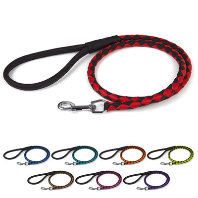 Soft Leather Dual-Color Braided Round Lead Dog Leashes Dogline