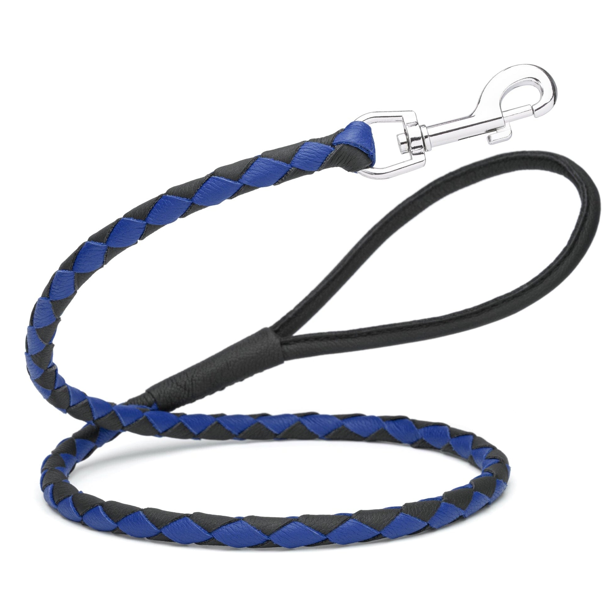 Soft Leather Dual-Color Braided Round Lead Black Royal Blue 3 8" Dog Leashes Dogline