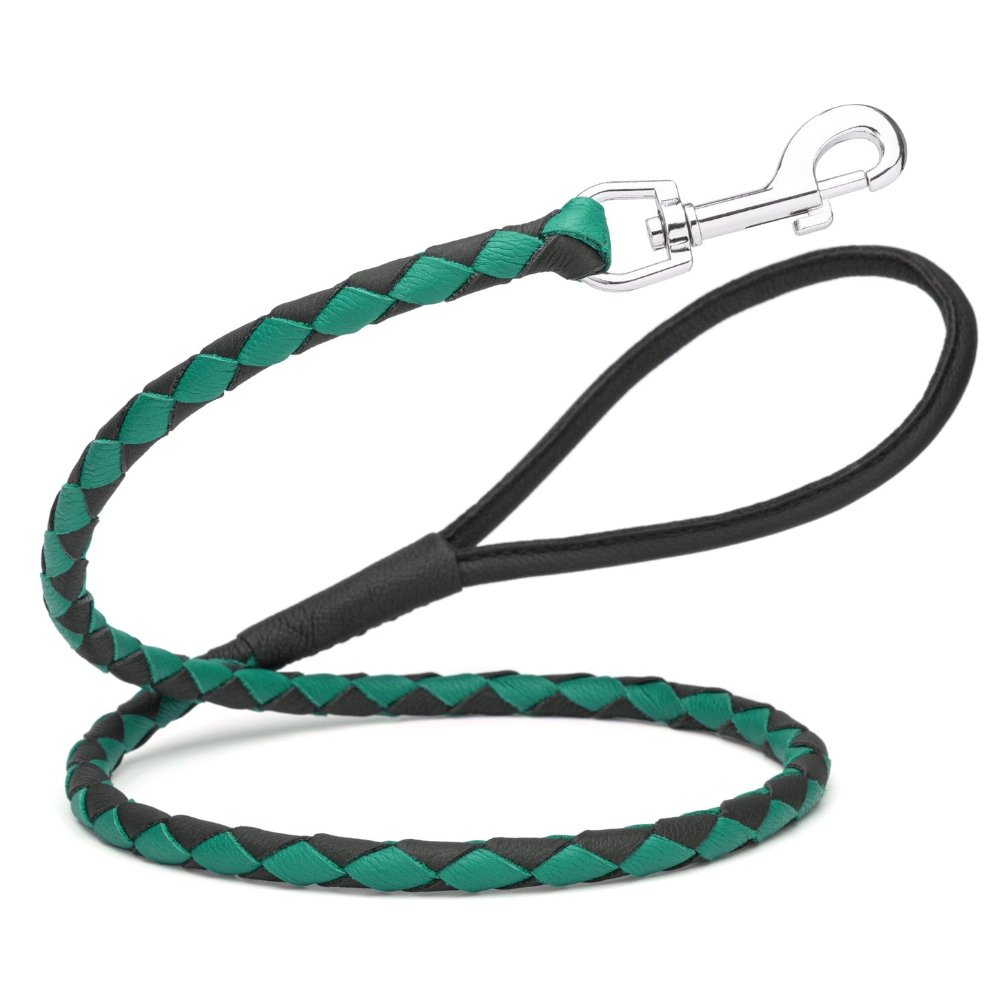 Soft Leather Dual-Color Braided Round Lead Black Teal 3 8" Dog Leashes Dogline