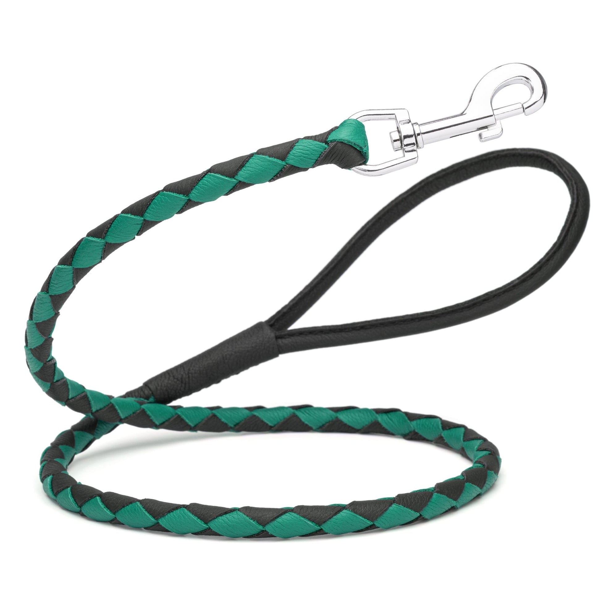 Soft Leather Dual-Color Braided Round Lead Black Teal 3 8" Dog Leashes Dogline